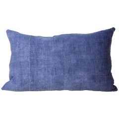 Hand Painted Vintage Loomed Linen Small Pillow in Blue Tones, in Stock