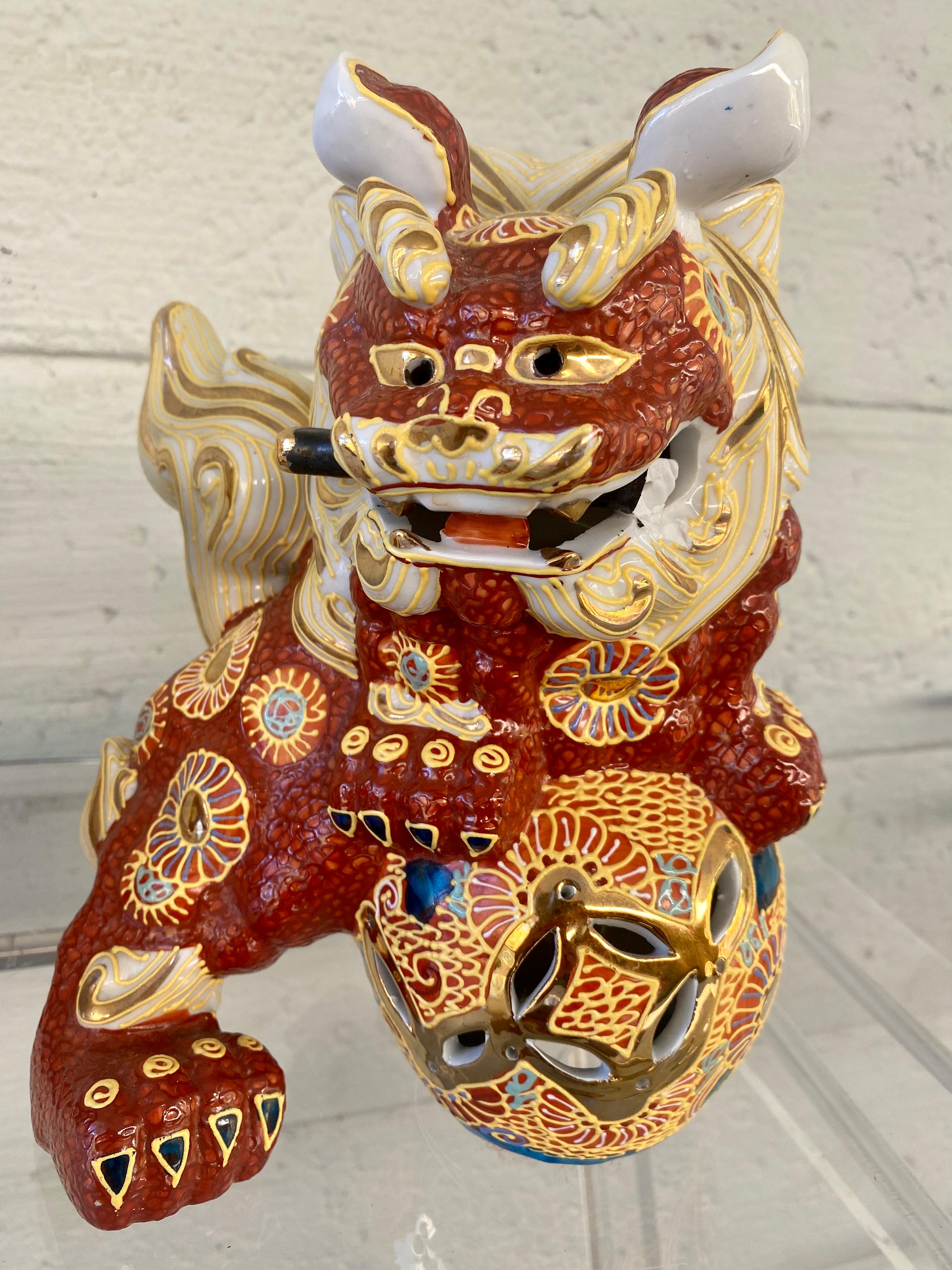 Hand Painted Vintage Porcelain Foo Dogs For Sale at 1stDibs hands foo