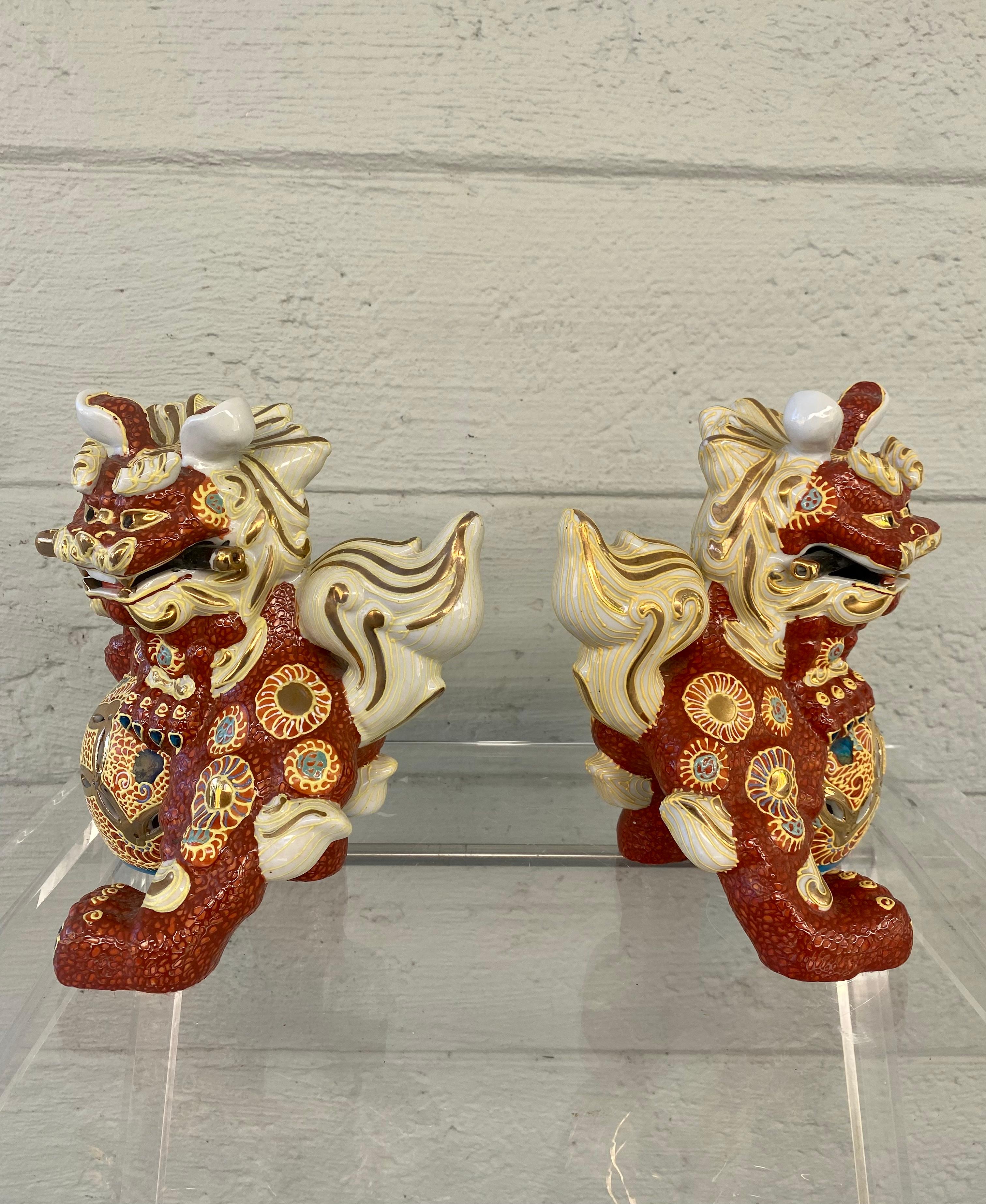 Hand Painted Vintage Porcelain Foo Dogs For Sale at 1stDibs hands foo