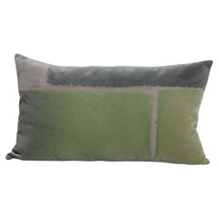 Hand Painted Vintage Velvet Lumbar Pillow in Green Tones, in Stock