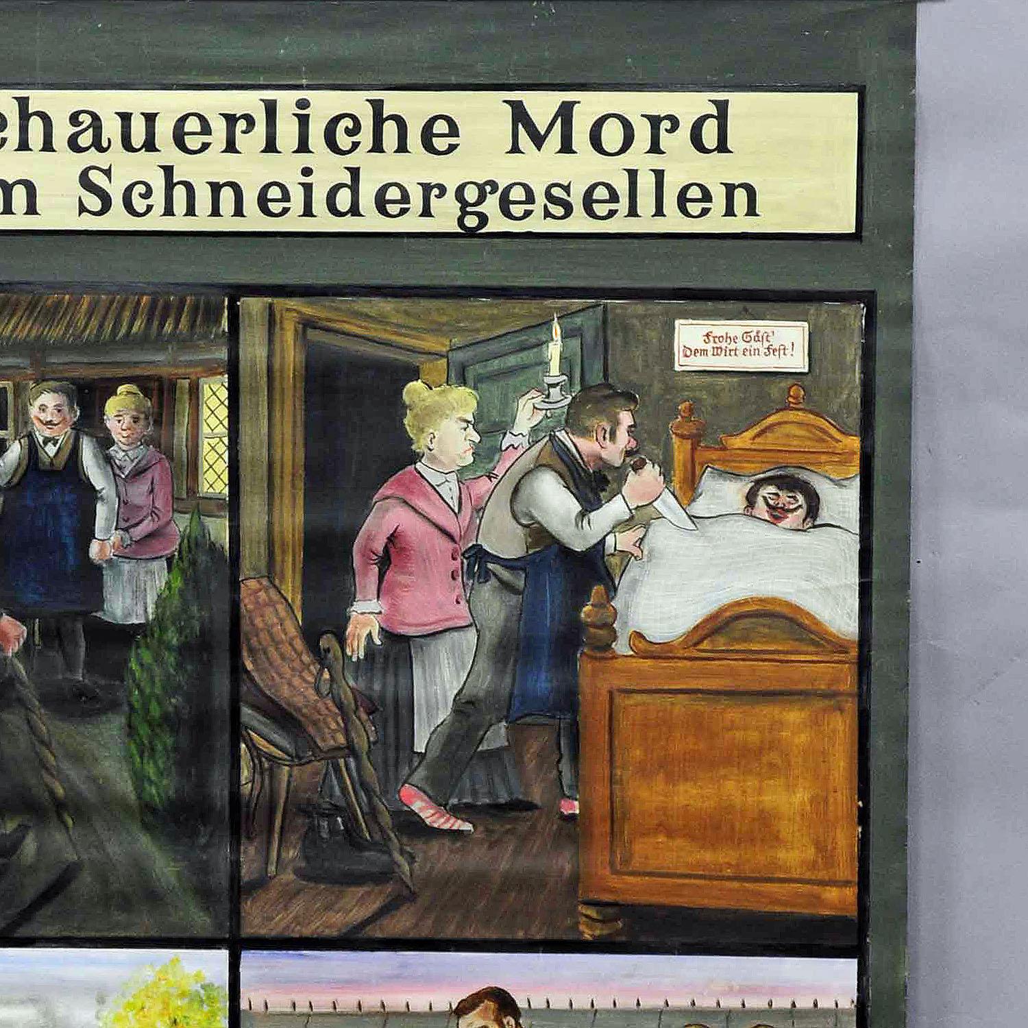 Handbemalte Wandschmucktafel mit der Darstellung der Geschichte eines Murder Ballade (Volkskunst) im Angebot