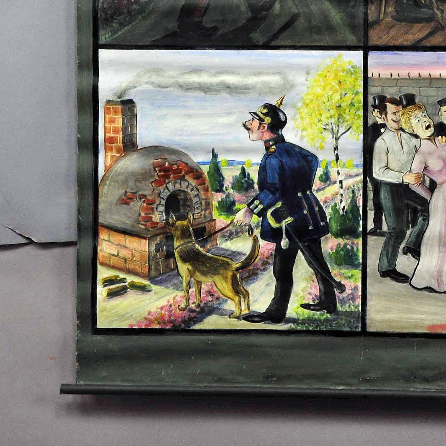Handbemalte Wandschmucktafel mit der Darstellung der Geschichte eines Murder Ballade (Deutsch) im Angebot