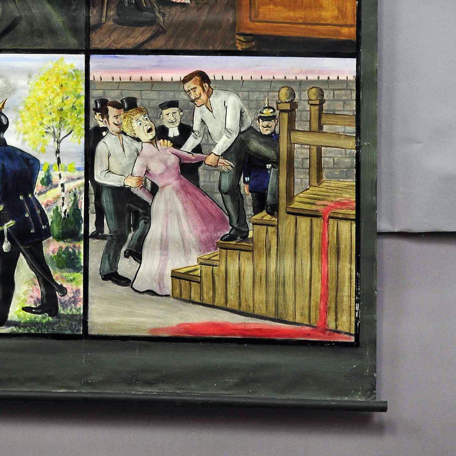 Handbemalte Wandschmucktafel mit der Darstellung der Geschichte eines Murder Ballade (Gemalt) im Angebot