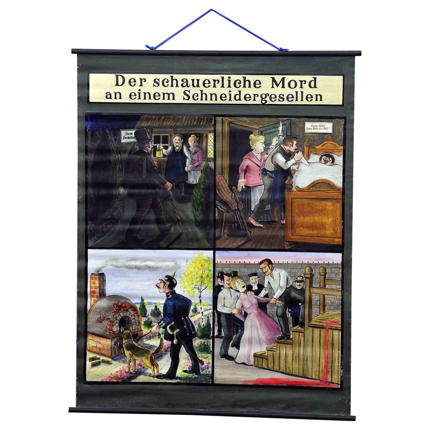 Hand Painted Wall Decoration Chart Depicting the Story of a Murder Ballade