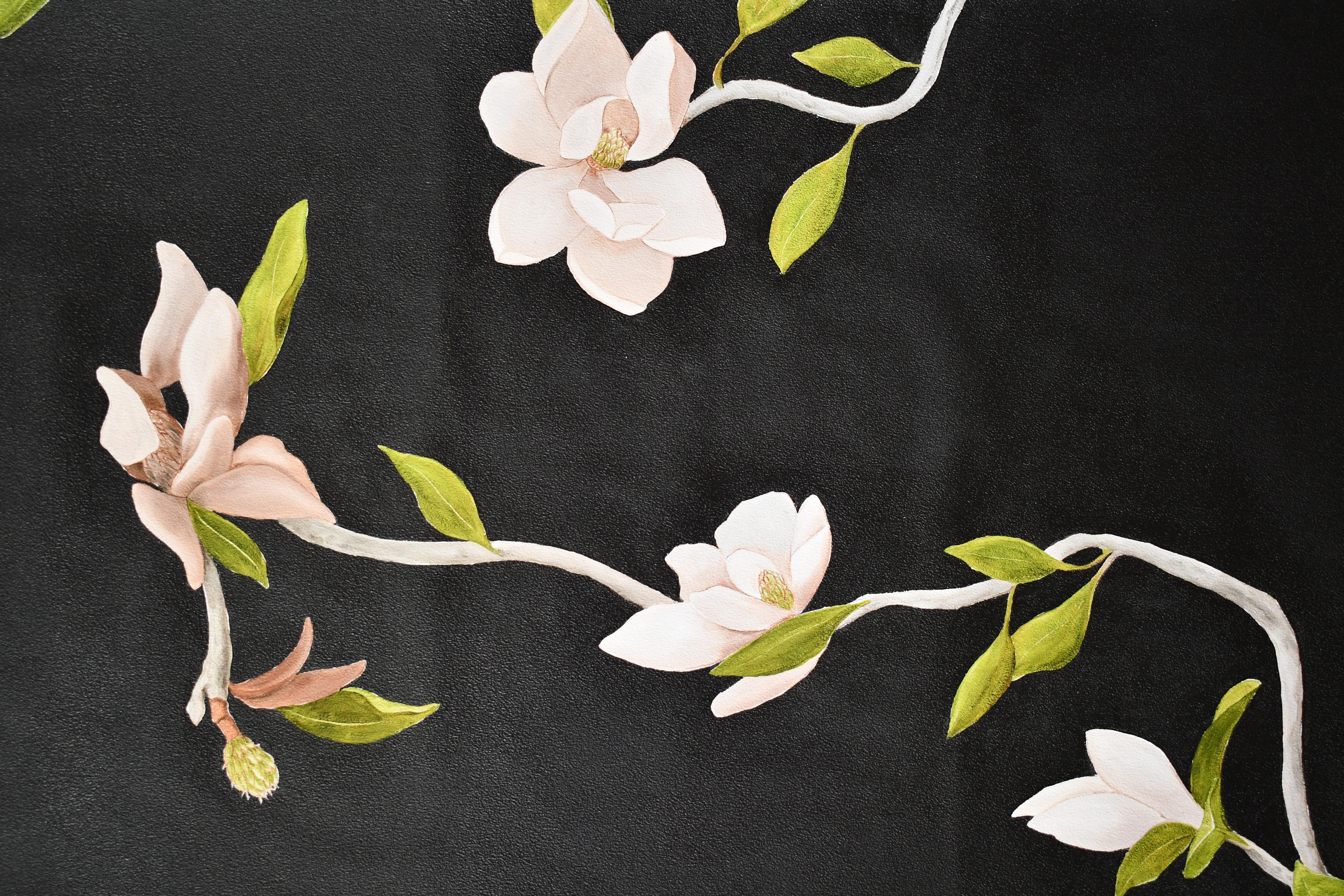 Australian Hand Painted Wallpaper Black Magnolia Botanical from Ocre Designs by Tarn McLean For Sale