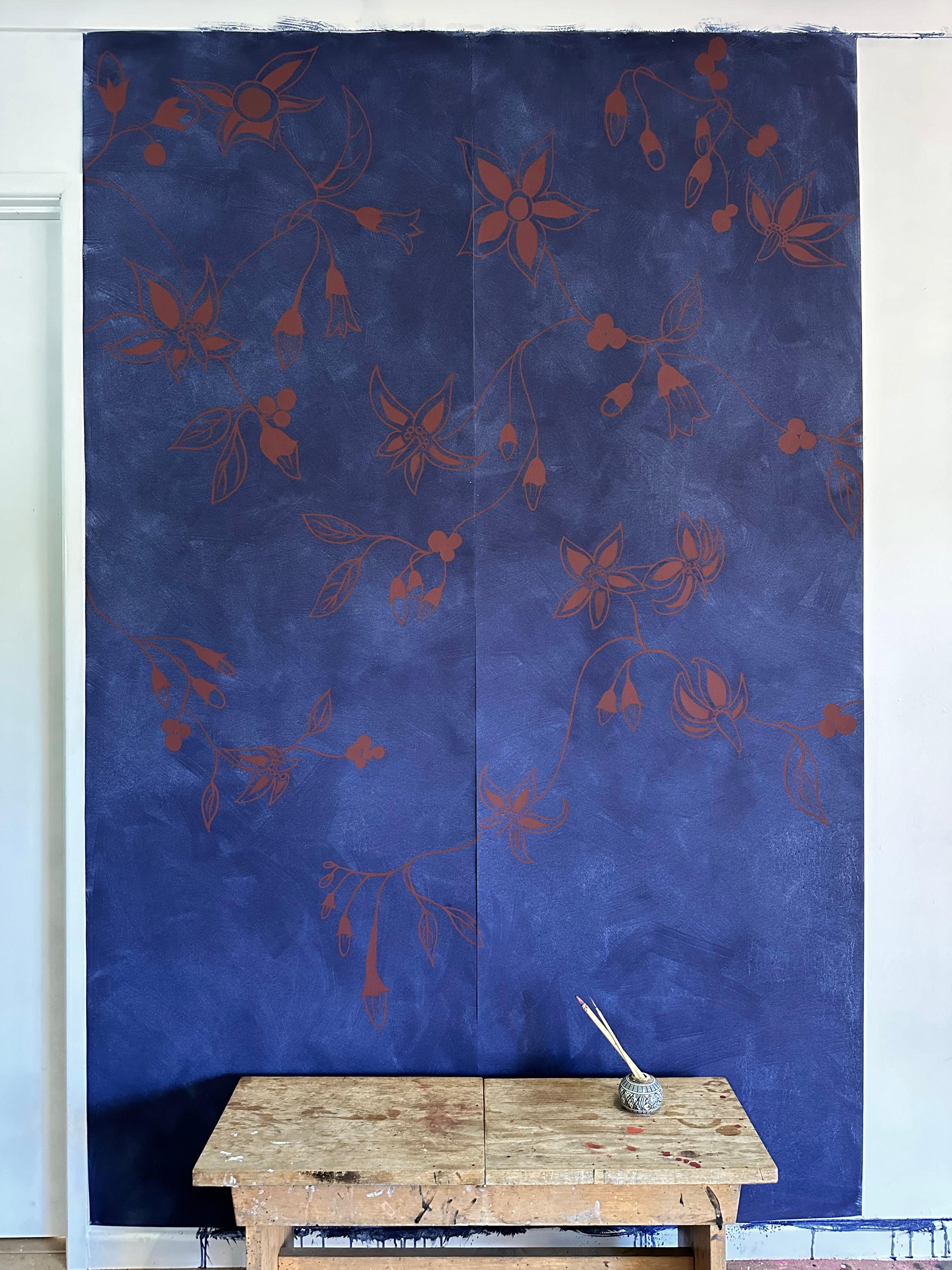 Hand Painted Wallpaper Deadly Nightshade from Ocre Designs by Tarn McLean For Sale 2
