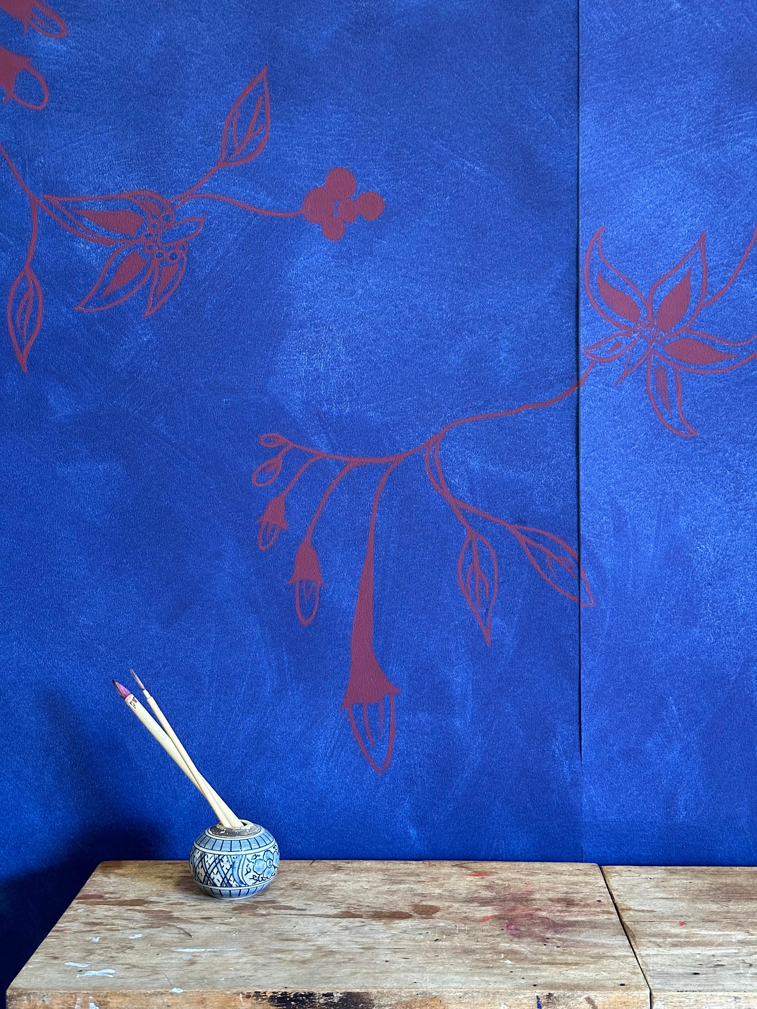 Hand-Painted Hand Painted Wallpaper Deadly Nightshade from Ocre Designs by Tarn McLean For Sale