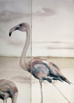 Carta da parati dipinta a mano Fenicotteri