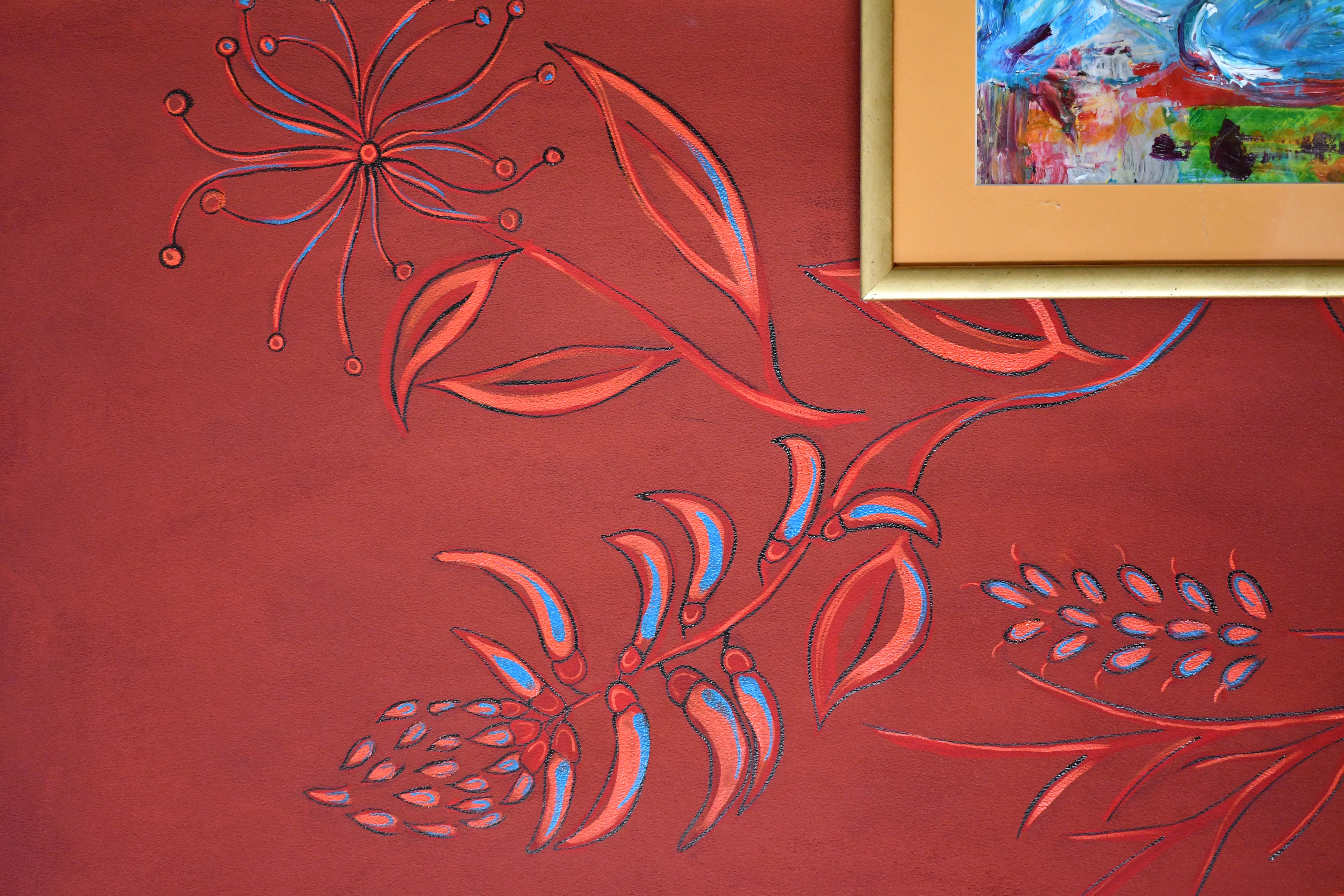 Australian Hand Painted Wallpaper Red Botanicals from Ocre Designs by Tarn McLean For Sale