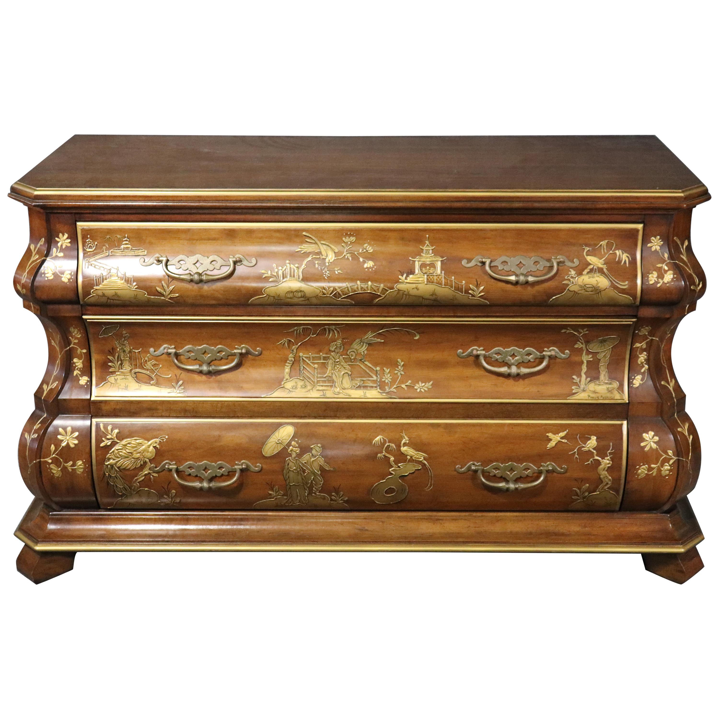 Hand Painted Walnut Chinoiserie Dutch Baroque Style Commode Foyer Cabinet