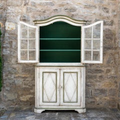 Hand-painted white and green Display Cabinet, Softwood, Franconia, Circa 1800
