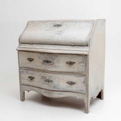 Hand Painted White Baroque Secretaire, Saxony 18th Century