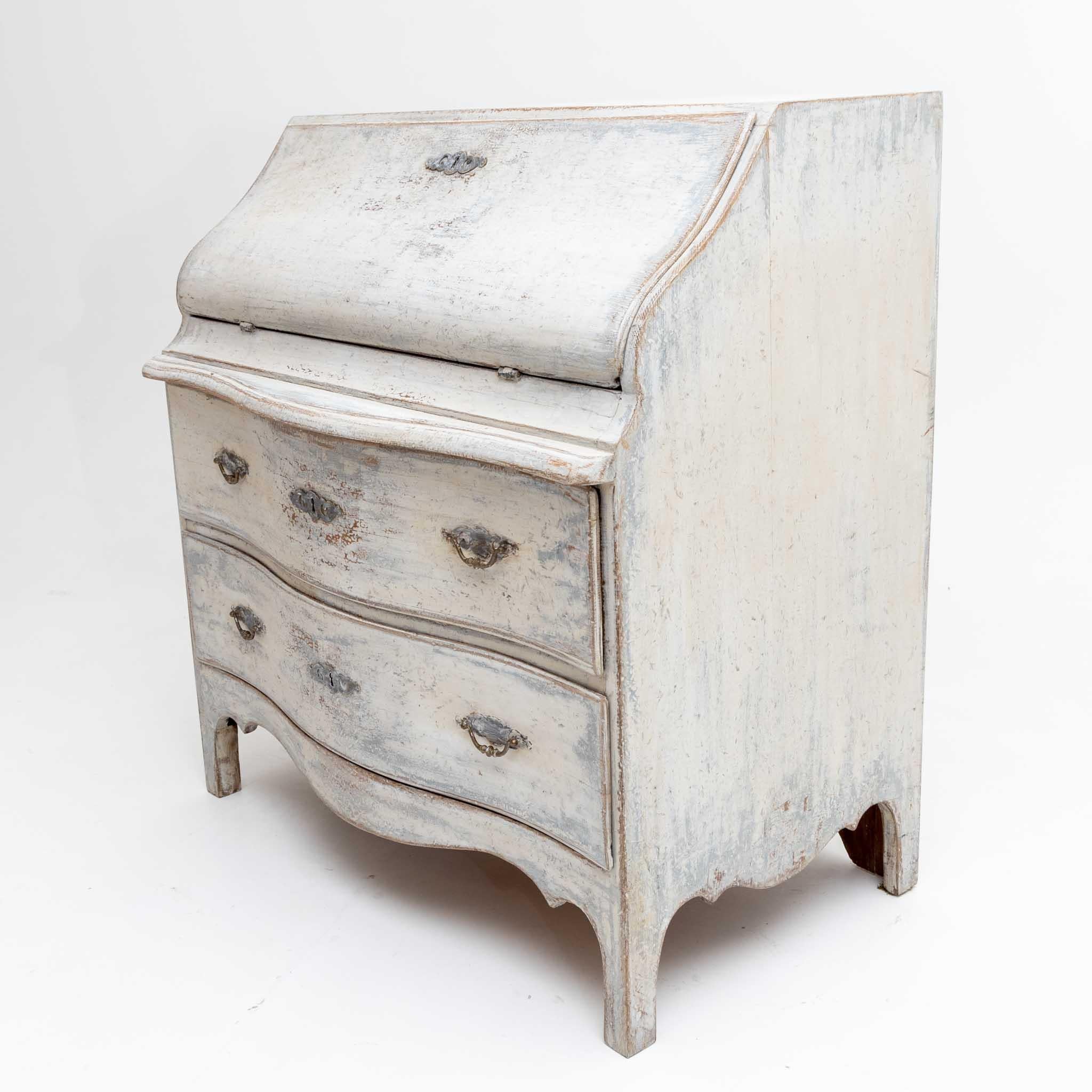 18th Century and Earlier Hand Painted White Baroque Secretaire, Saxony 18th Century For Sale