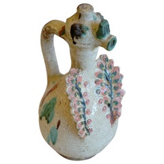 Hand Painted White Duck Greek Wine Decanter, circa 1920s