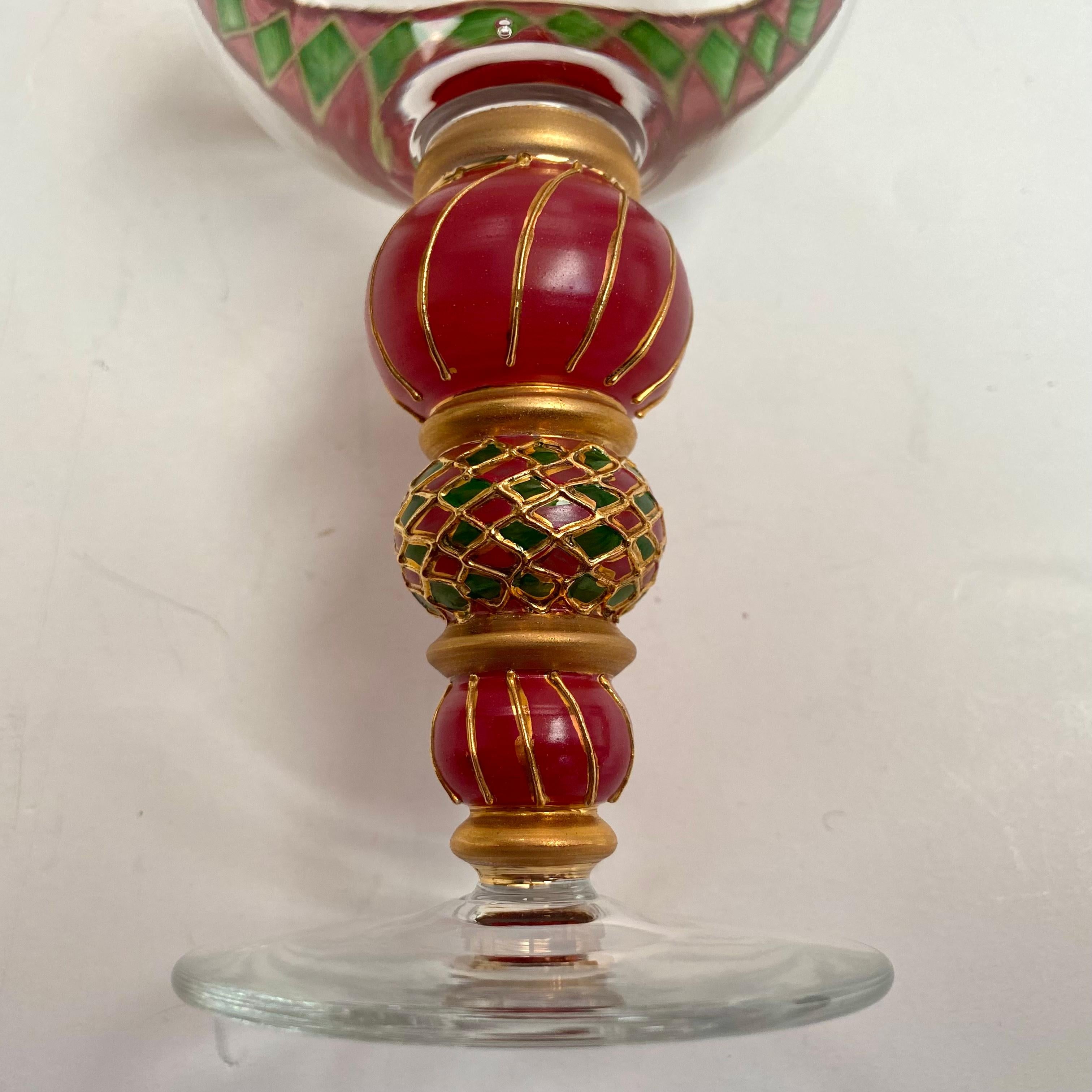 Hand Painted Wine Glasses by Nagel, Germany, 1980 Vintage Glasses, Set 2 In Excellent Condition In Bastogne, BE