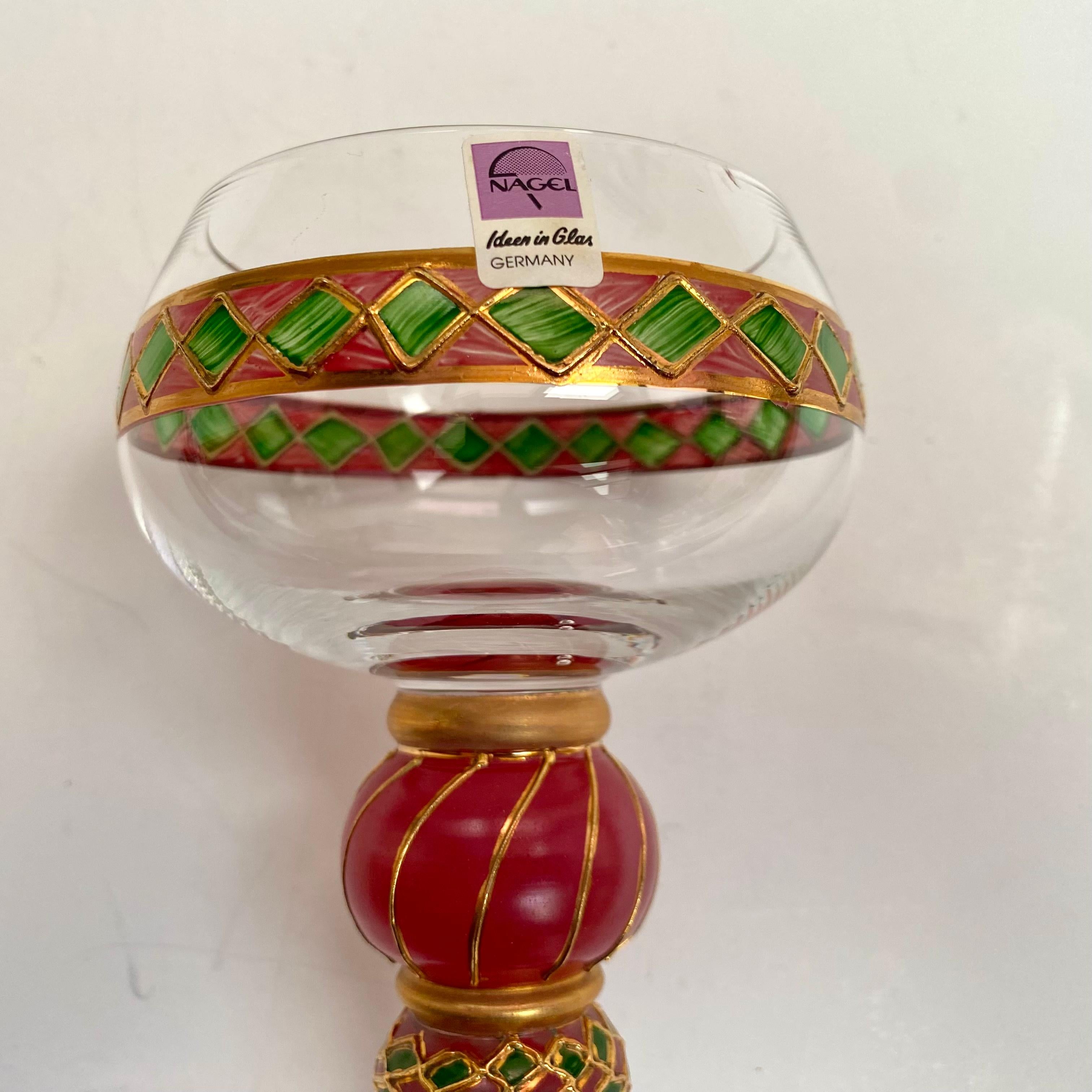 Late 20th Century Hand Painted Wine Glasses by Nagel, Germany, 1980 Vintage Glasses, Set 2