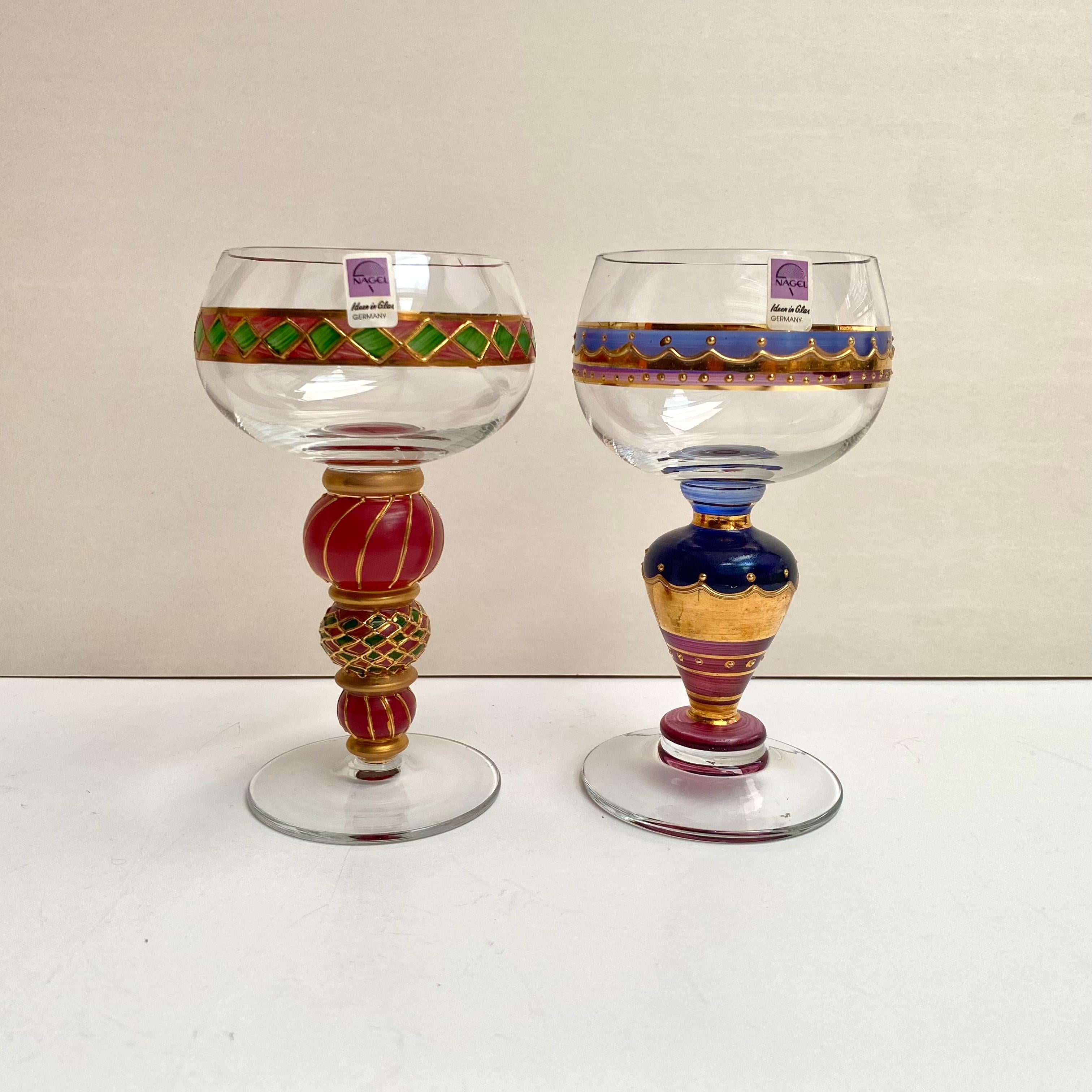 Hand Painted Wine Glasses by Nagel, Germany, 1980 Vintage Glasses, Set 2 2