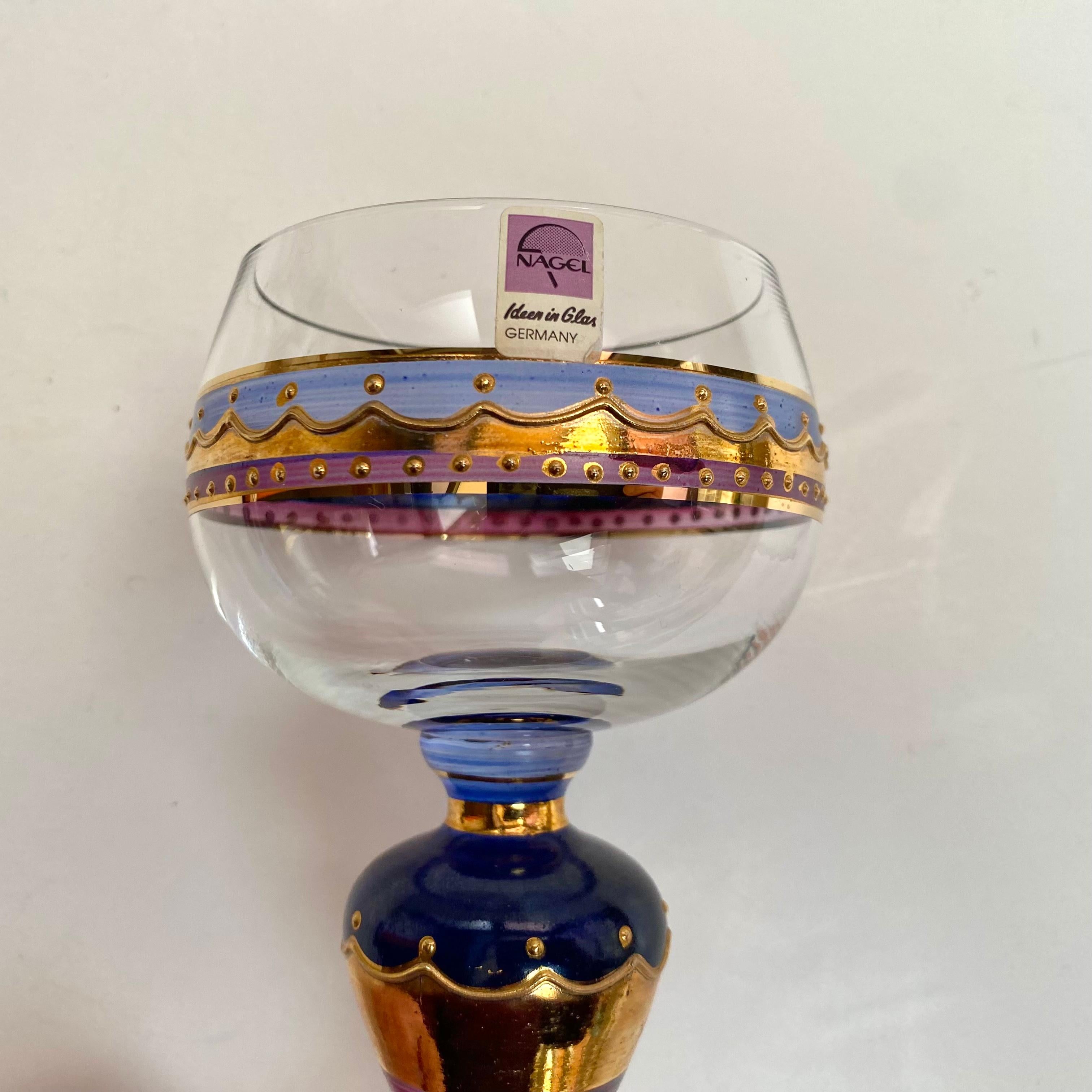 Hand Painted Wine Glasses by Nagel, Germany, 1980 Vintage Glasses, Set 2 3