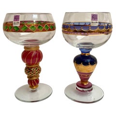 Hand Painted Wine Glasses by Nagel, Germany, 1980 Vintage Glasses, Set 2