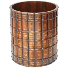 Hand-Painted Wood Book Wastebasket