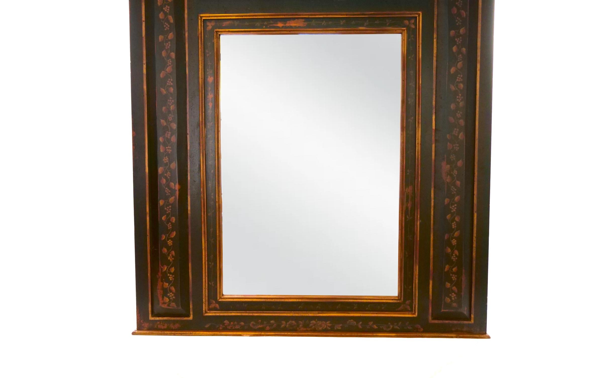 Louis XVI Hand Painted Wood Chinoiserie Panels Trumeau Mirror For Sale