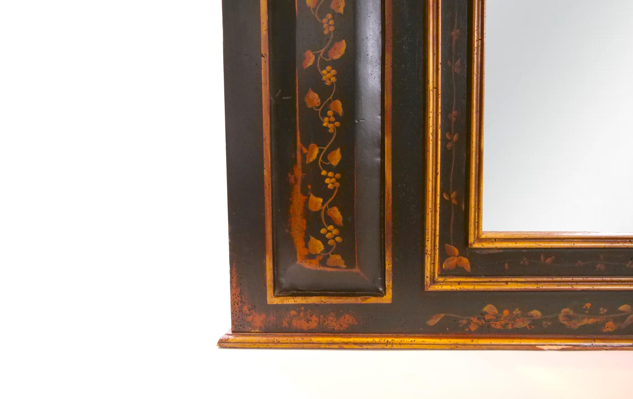 Hand-Crafted Hand Painted Wood Chinoiserie Panels Trumeau Mirror For Sale