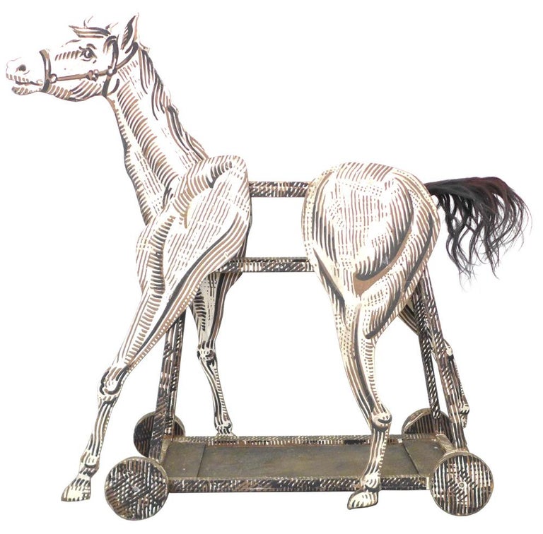 American Hand Painted Wood Folk Art Horse Sculpture For Sale