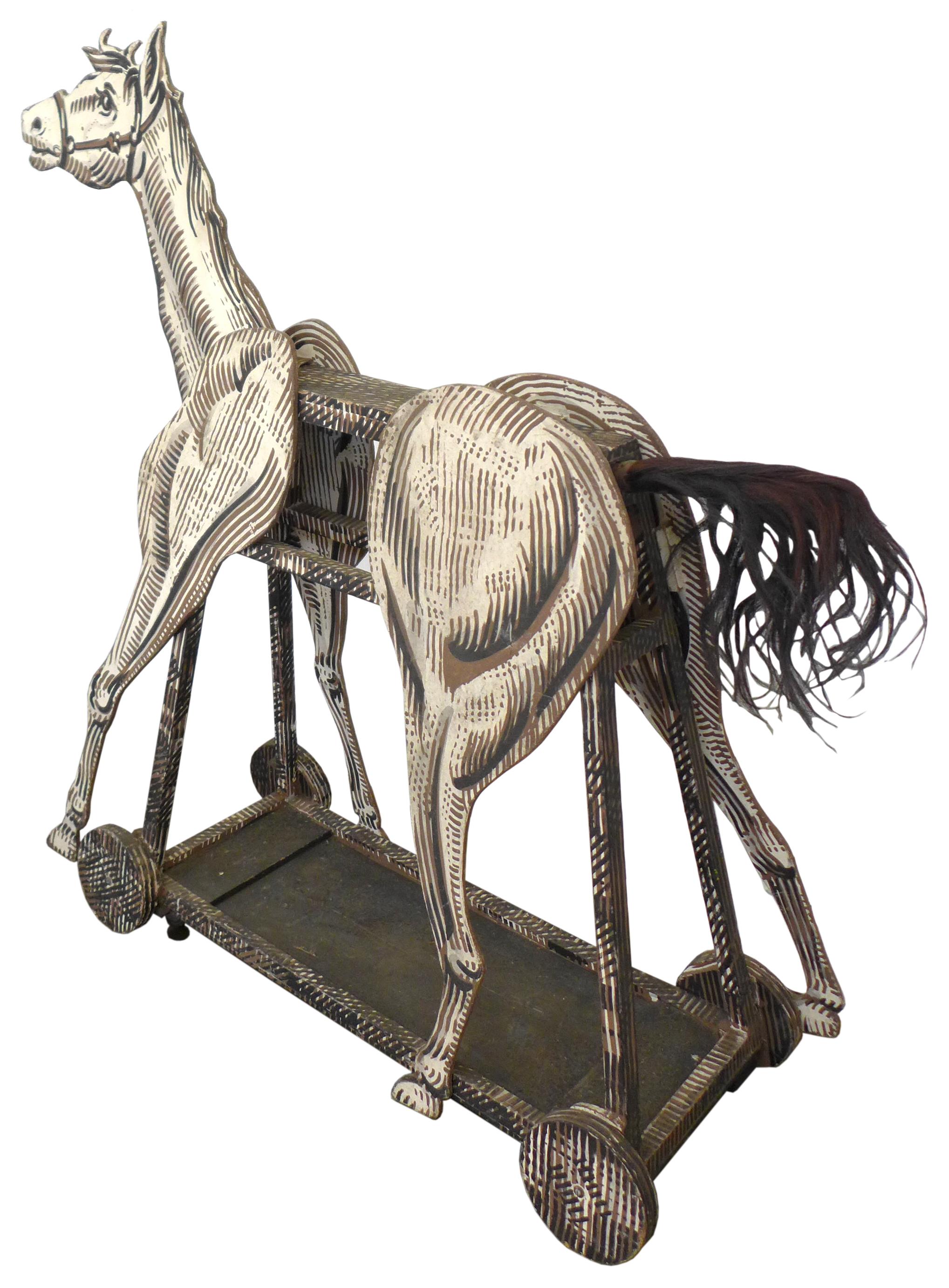 Hand-Crafted Hand Painted Wood Folk Art Horse Sculpture For Sale