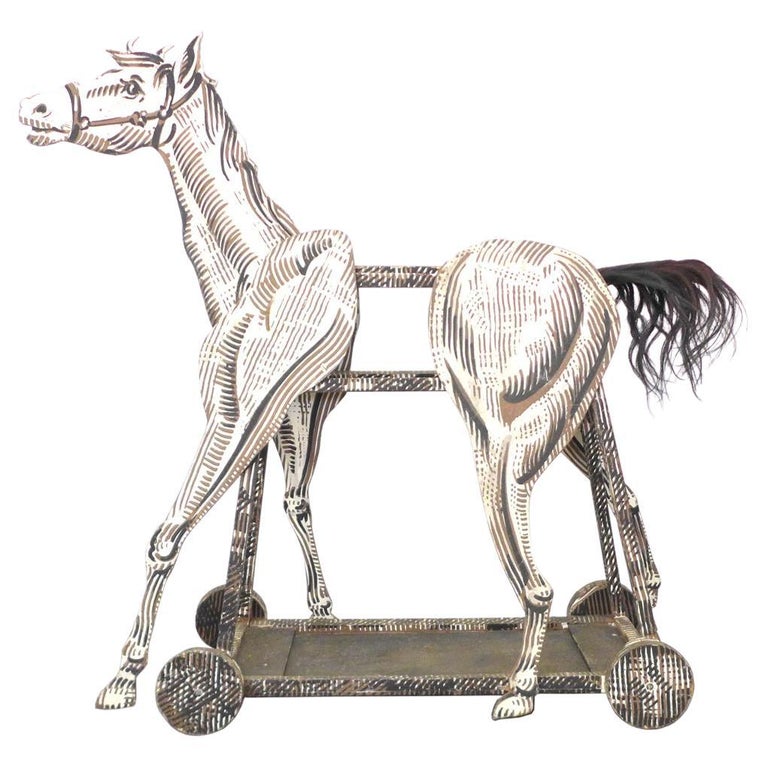 Hand Painted Wood Folk Art Horse Sculpture For Sale