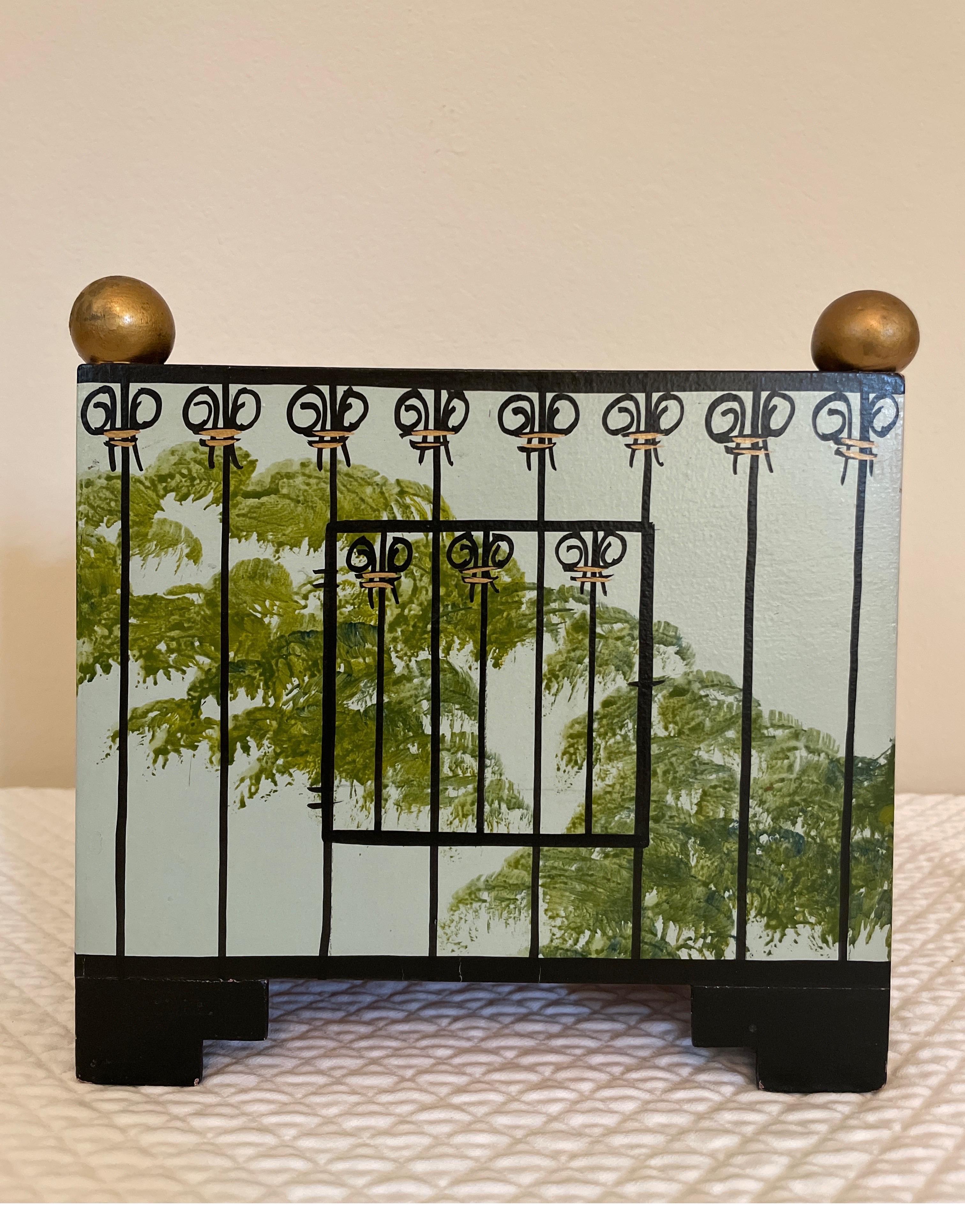 Hand Painted Wood French Style Planter Box with Parrot Motif 1