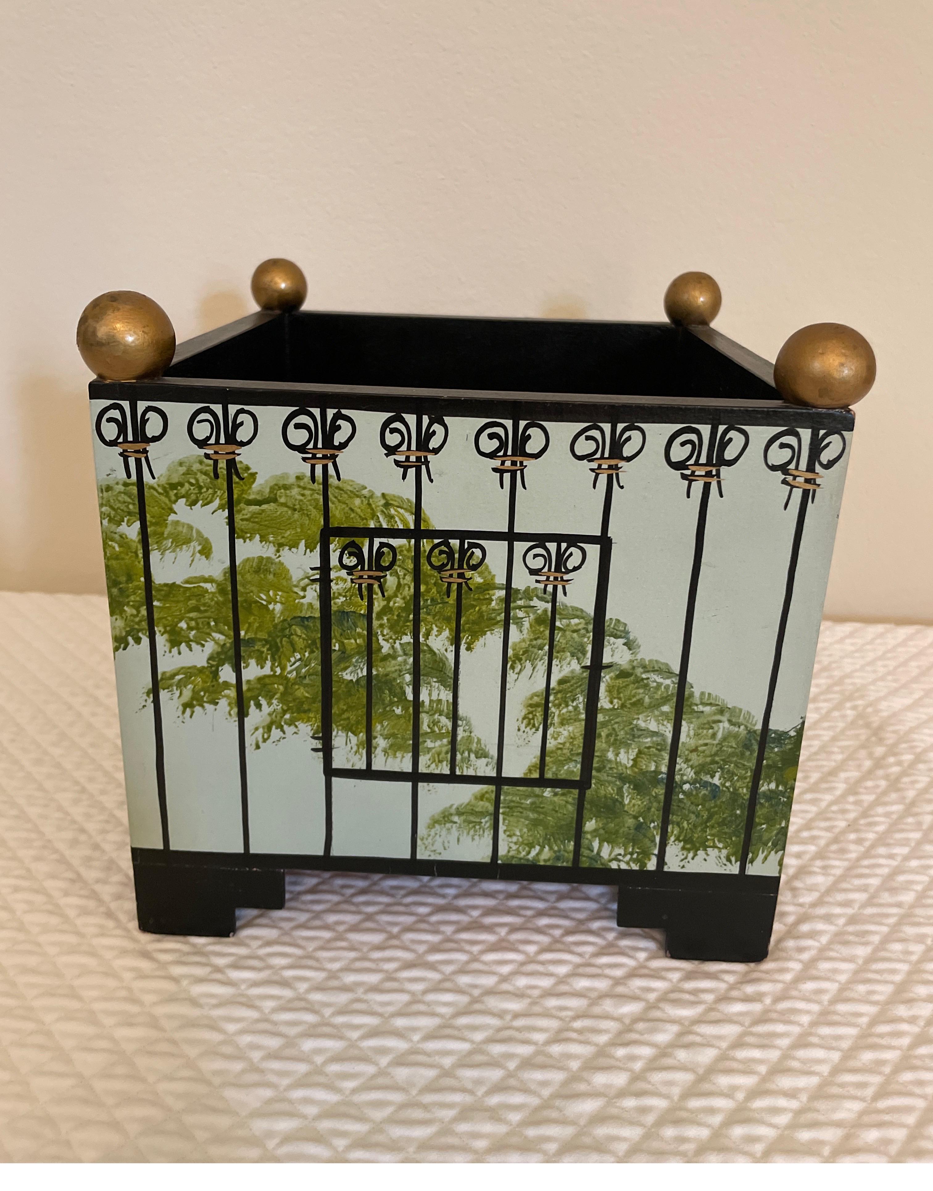 Hand Painted Wood French Style Planter Box with Parrot Motif 2