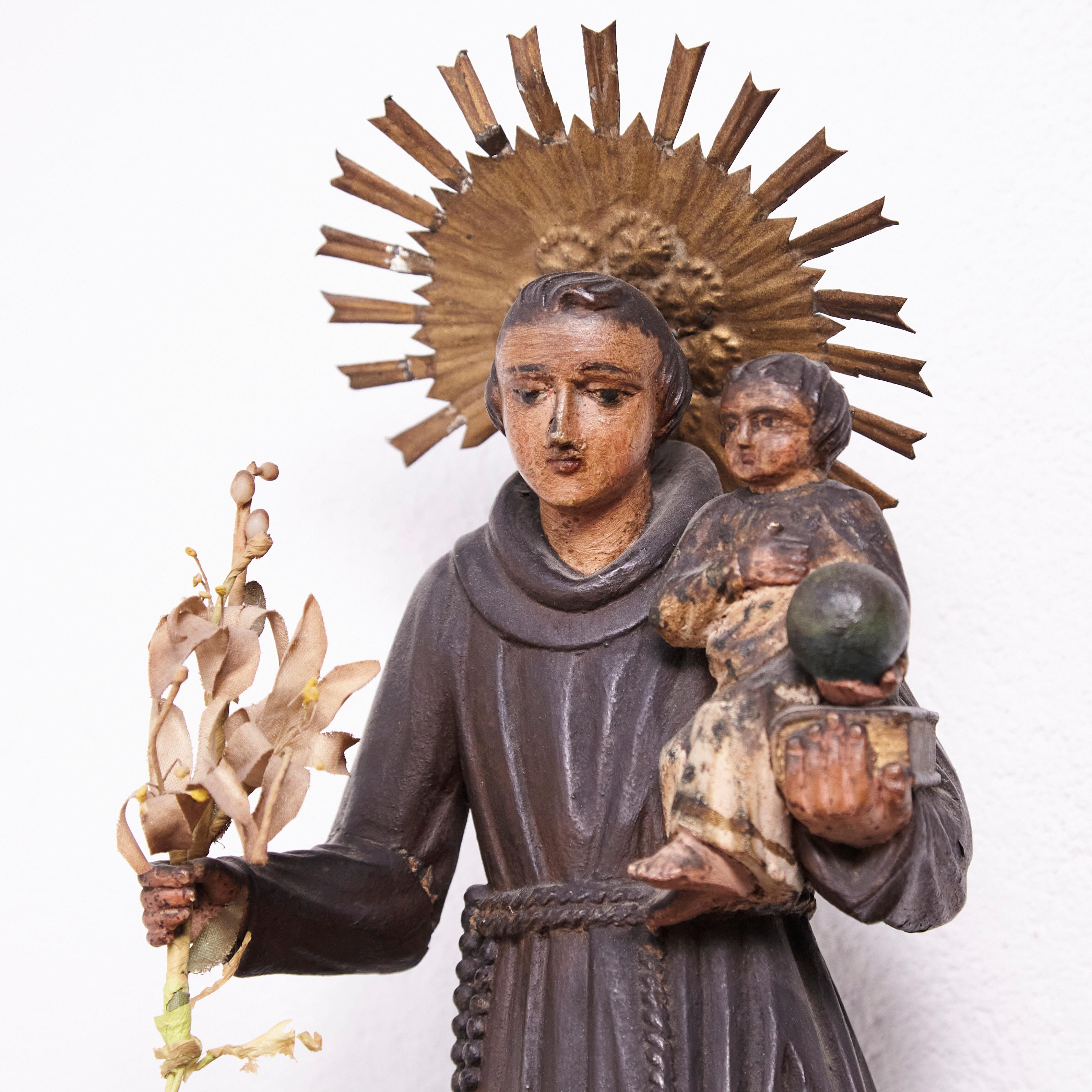 Spanish Hand Painted Wood Traditional Figure of a Saint, circa 1950 For Sale