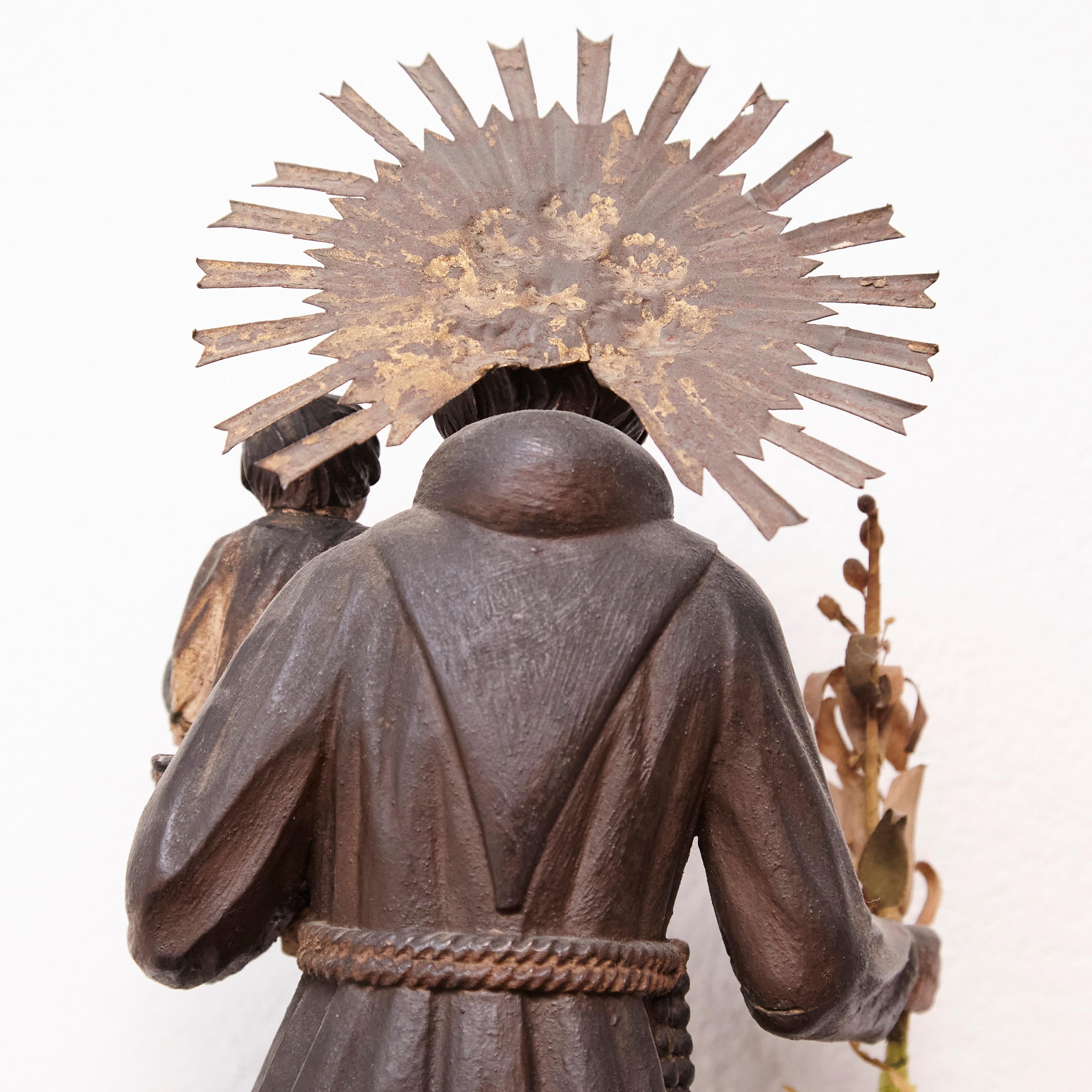 Mid-20th Century Hand Painted Wood Traditional Figure of a Saint, circa 1950 For Sale