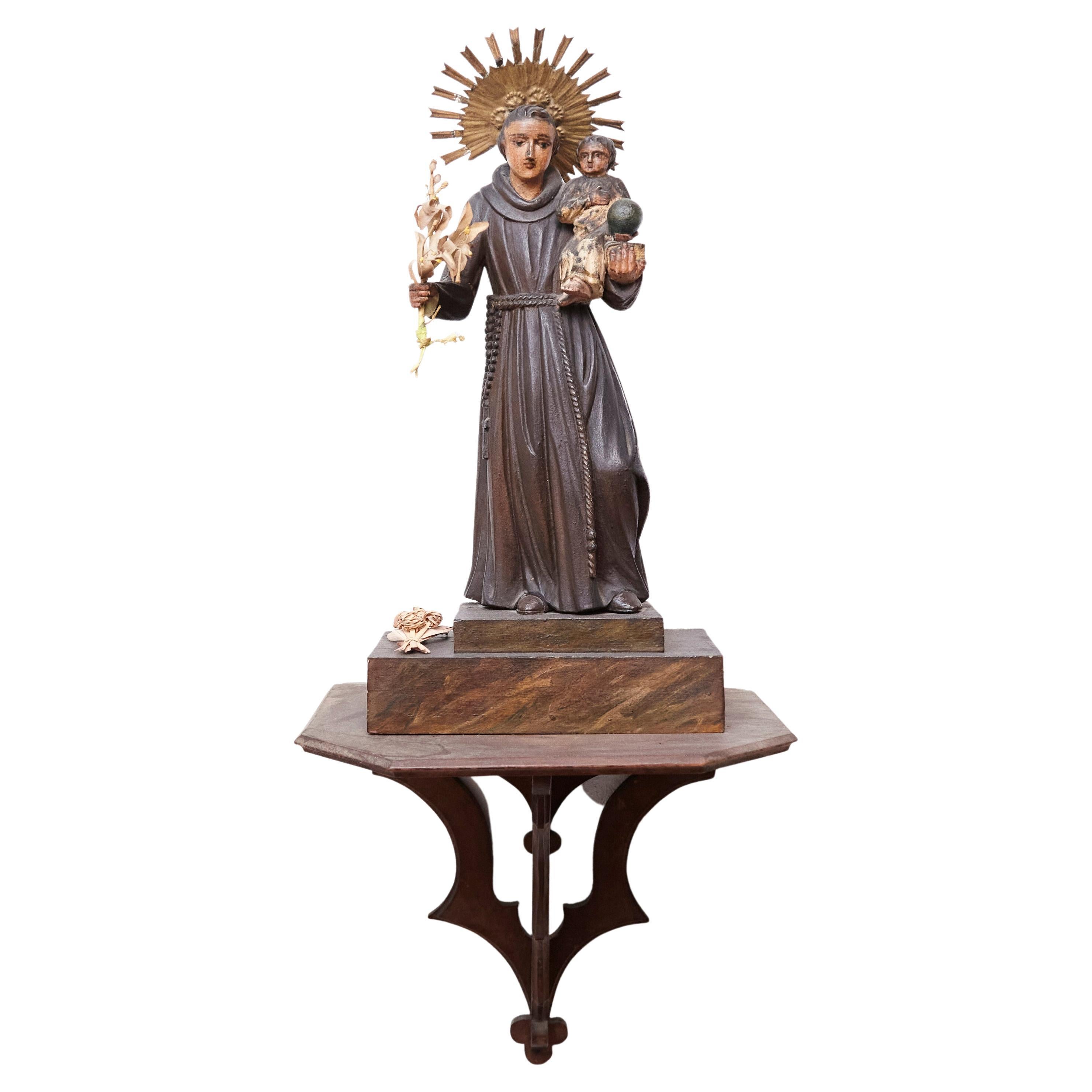 Hand Painted Wood Traditional Figure of a Saint, circa 1950