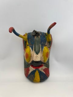 Hand Painted Wooden African Mask & Snake