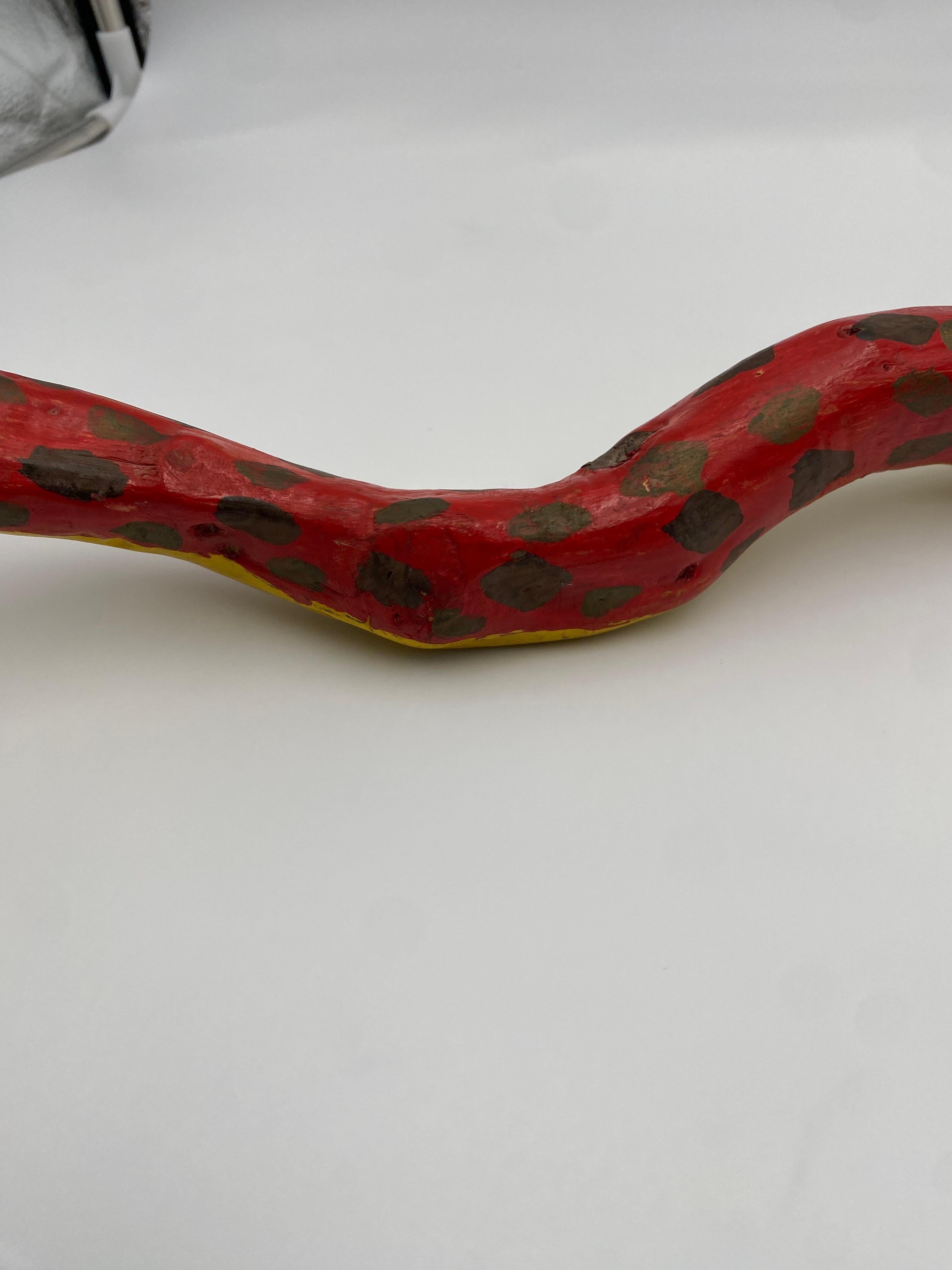 Hand-Painted Hand Painted Wooden African Mask & Snake  For Sale