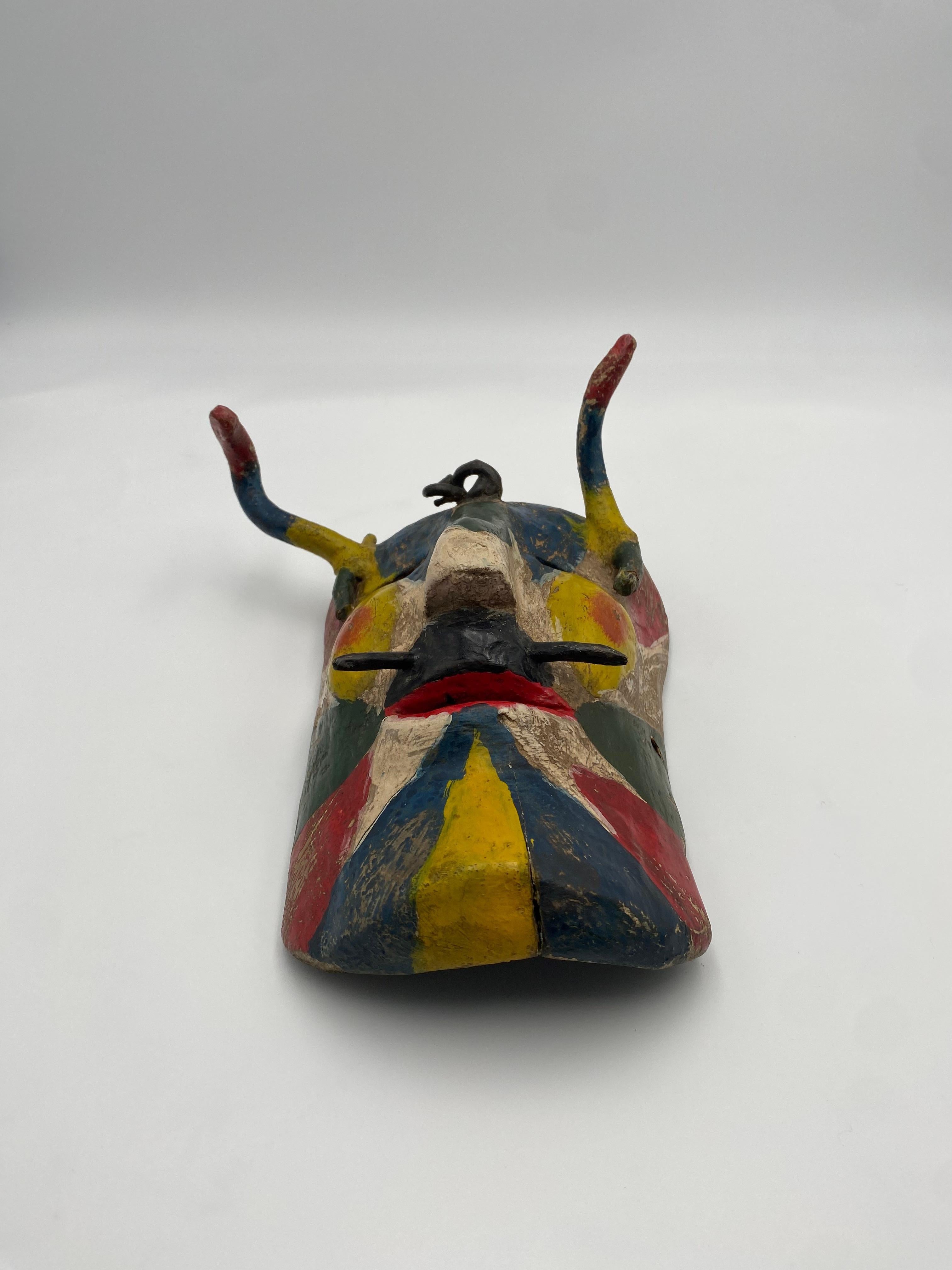 Late 20th Century Hand Painted Wooden African Mask & Snake  For Sale