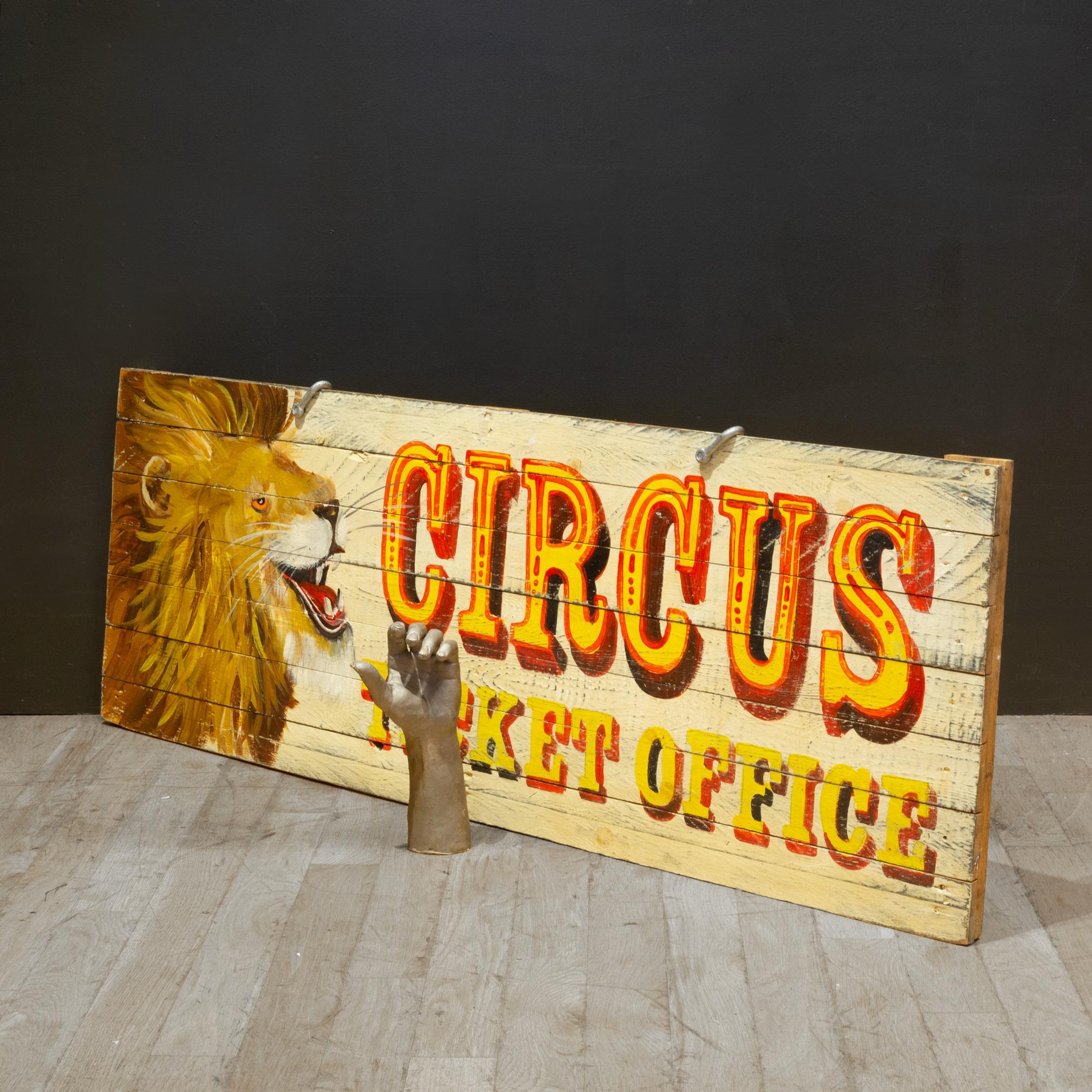 Industrial Hand Painted Wooden Circus Ticket Office Sign For Sale