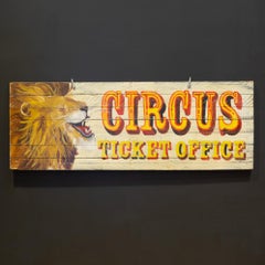 Cartel de taquilla de circo de madera pintado a mano