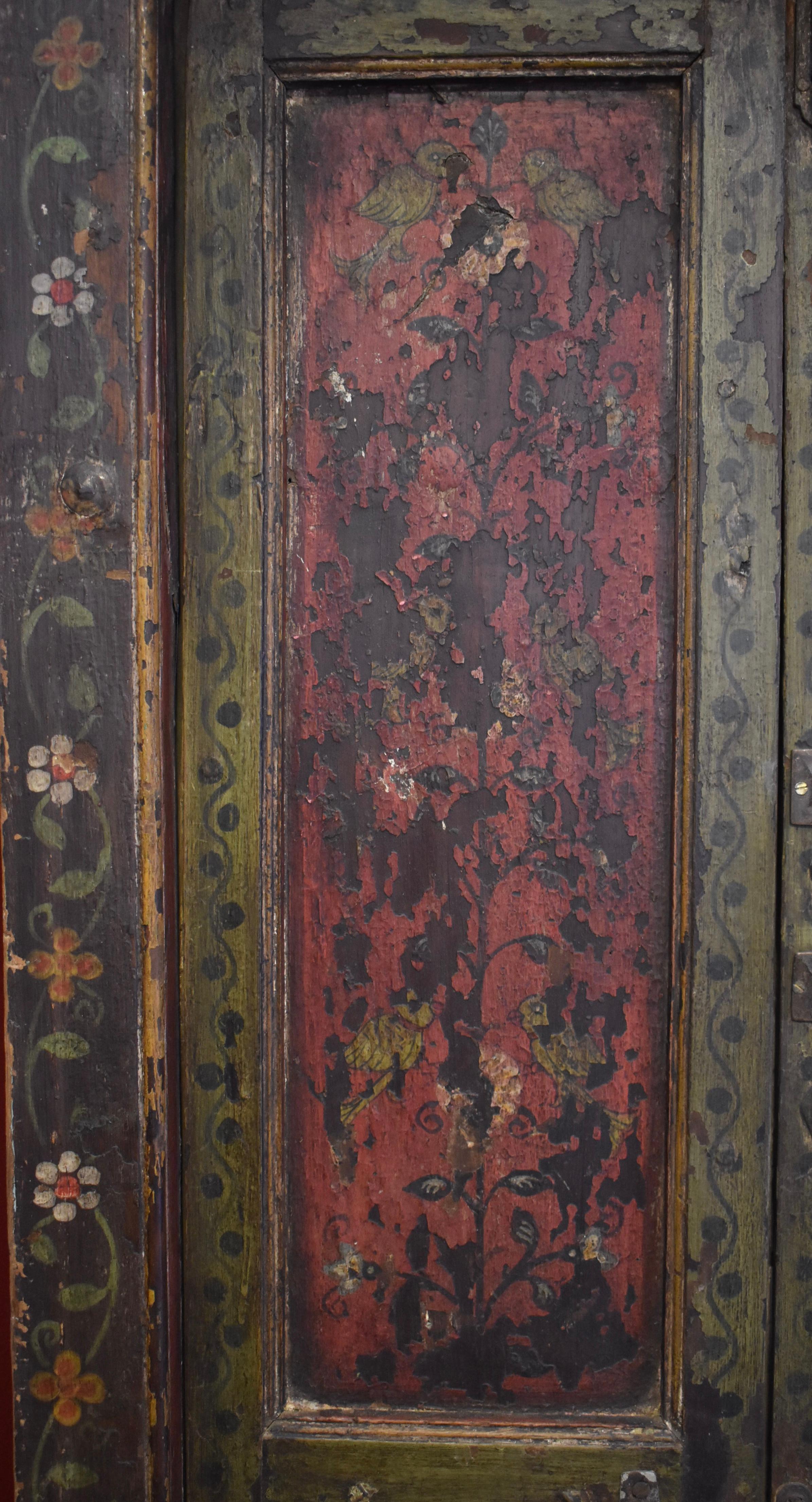 Hand-Painted Wooden Double Doors in Original Frame, circa 1930 In Good Condition For Sale In Evergreen, CO