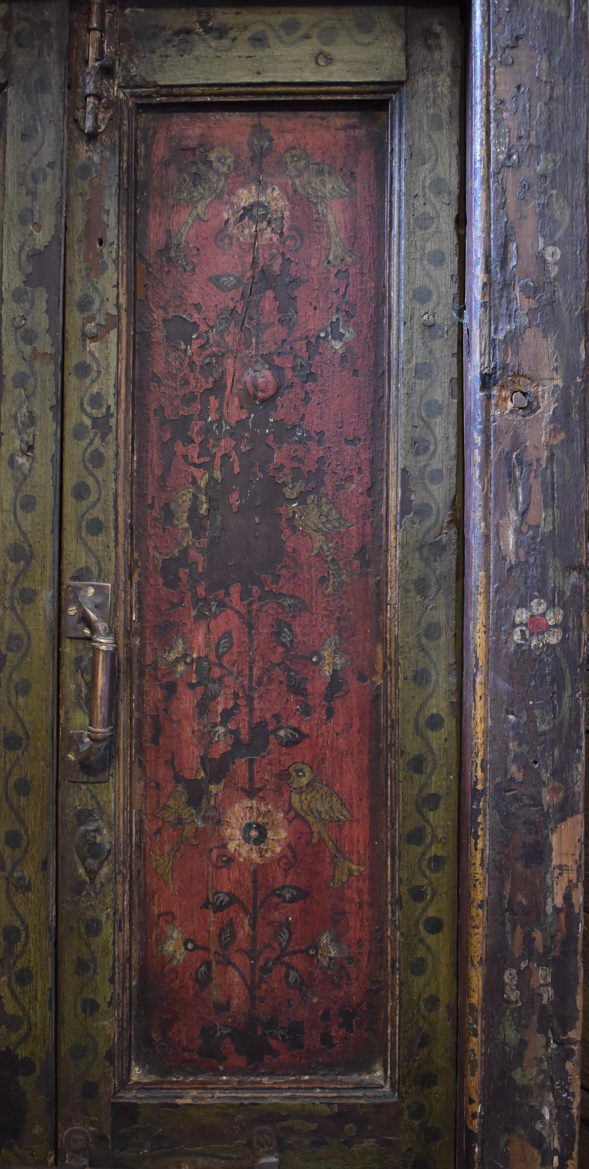 20th Century Hand-Painted Wooden Double Doors in Original Frame, circa 1930 For Sale