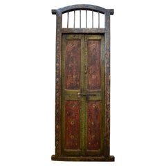 Hand-Painted Wooden Double Doors in Original Frame, circa 1930