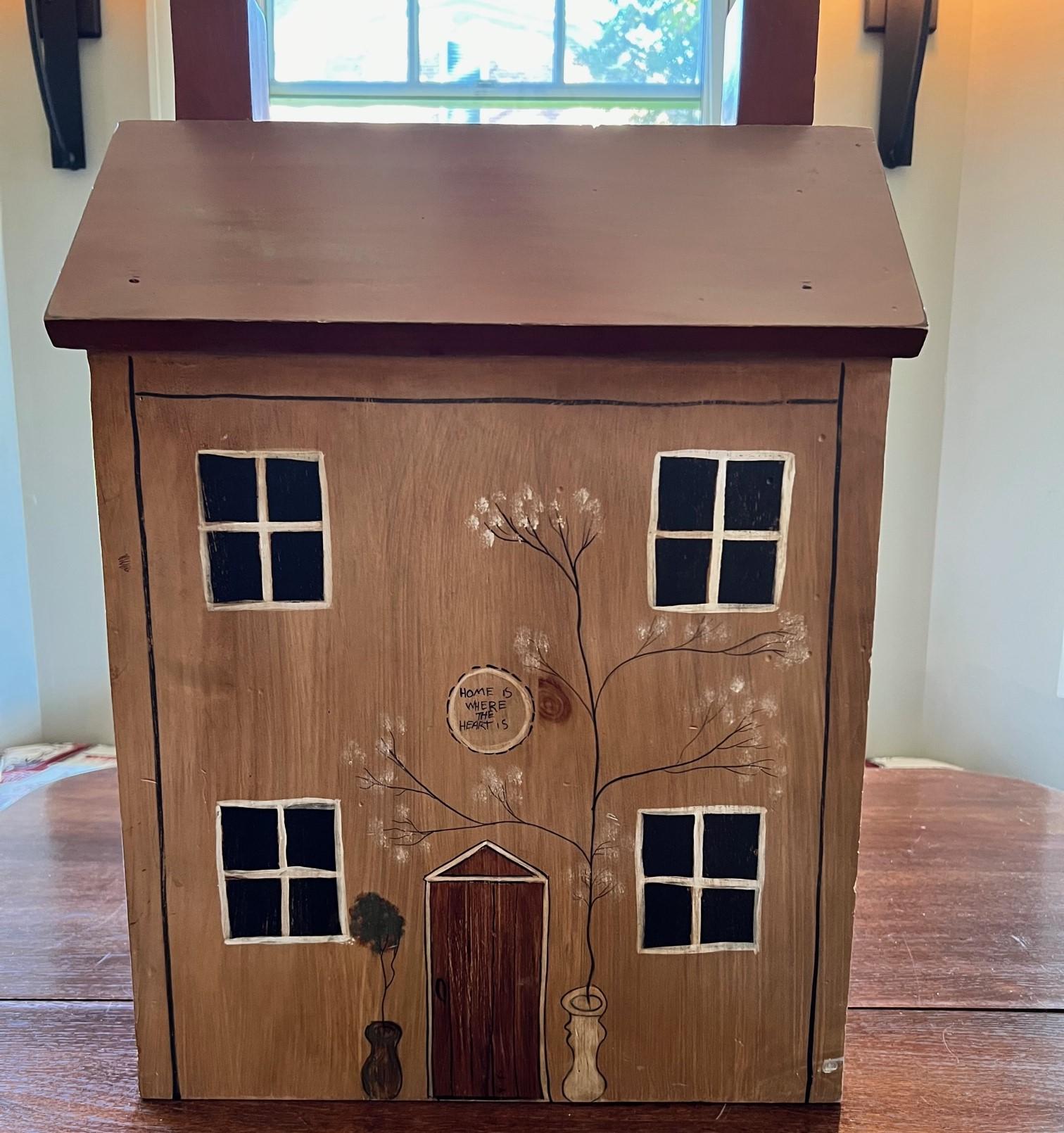 Hand Painted Wooden House with Storage - in an American Folk Art Style For Sale 7