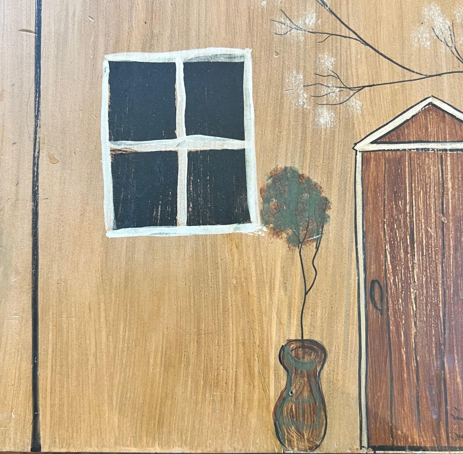 Artisanat Maison en bois peinte à la main avec rangement - dans un style d'art populaire américain en vente