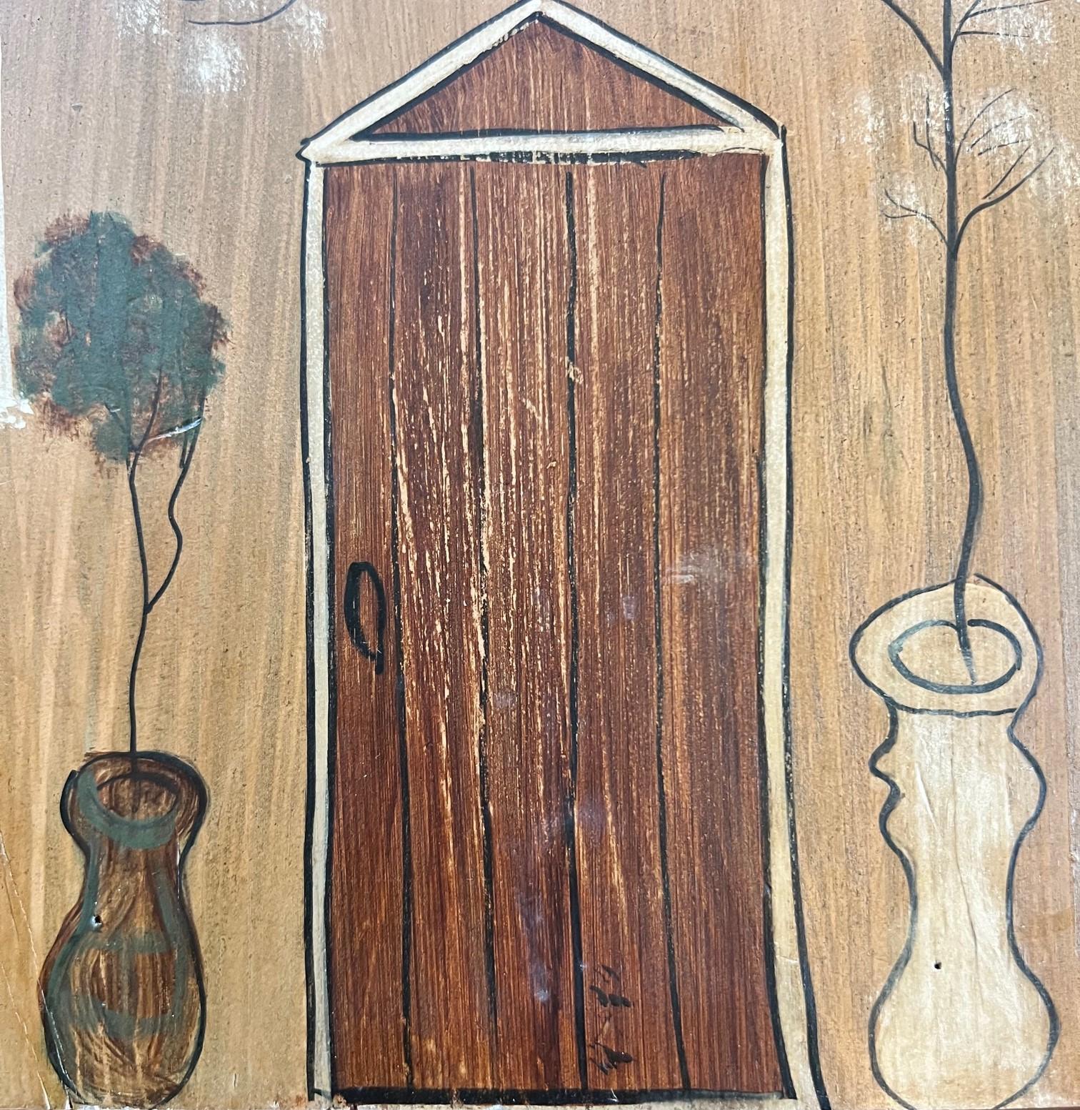 Américain Maison en bois peinte à la main avec rangement - dans un style d'art populaire américain en vente