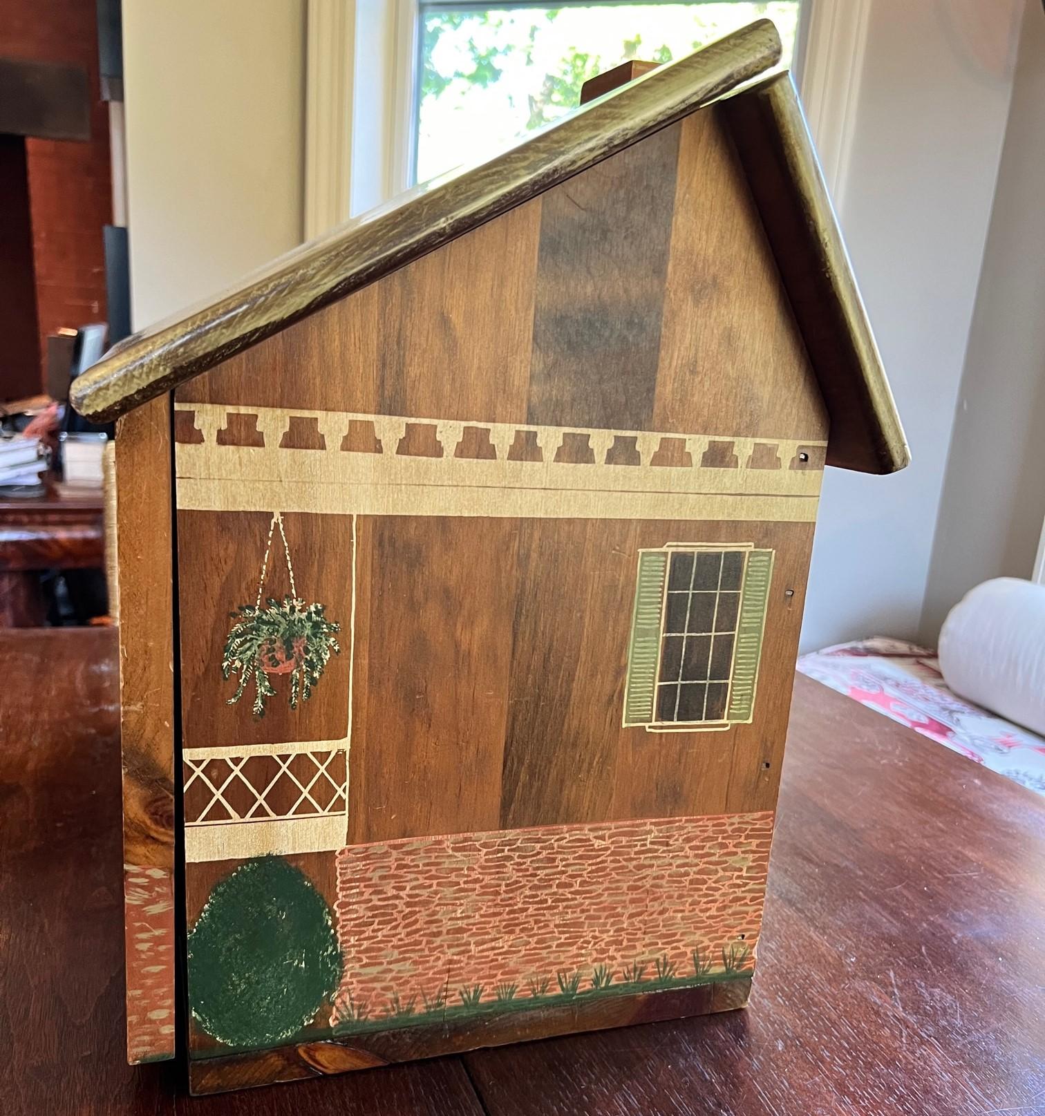 Hand Painted Wooden House with Storage - in an American Folk Art Style In Good Condition For Sale In Morristown, NJ