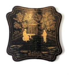 Hand-painted wooden Manton Manila shawl box lid (Canton) China 19th century