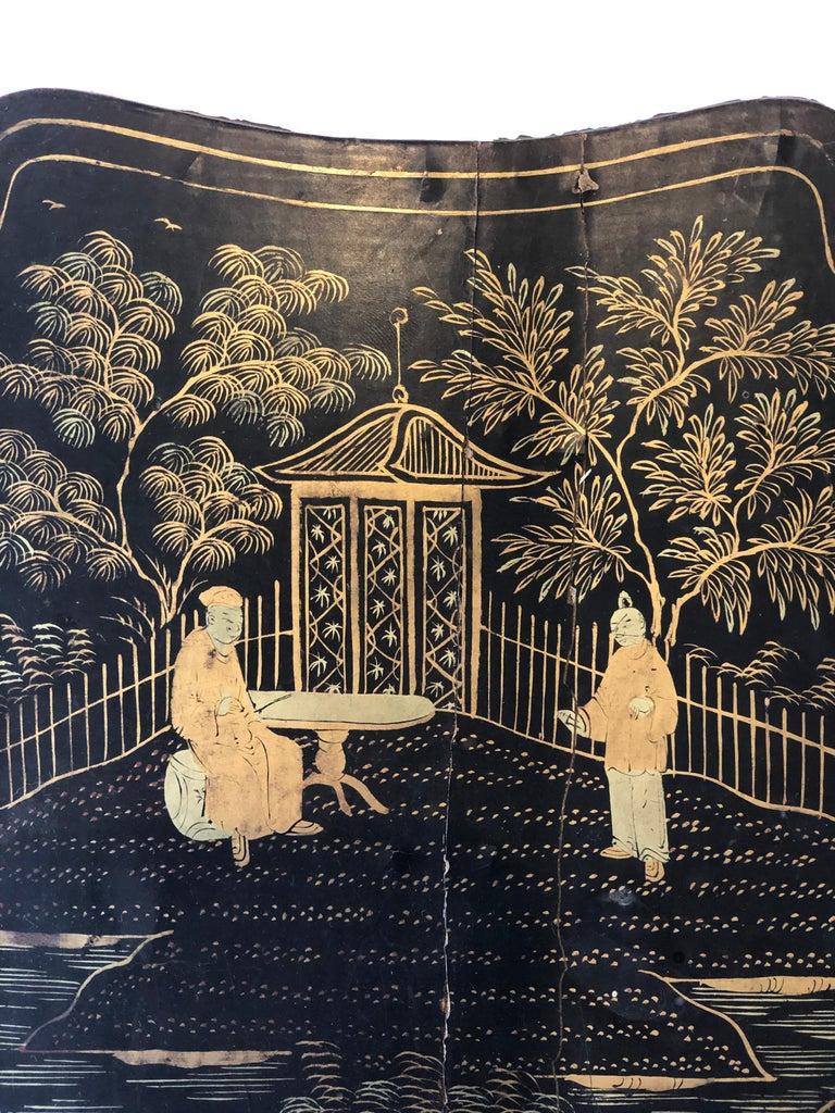Chinoiserie Hand-painted wooden Manton Manila shawl box lid (Canton) China 19th century For Sale