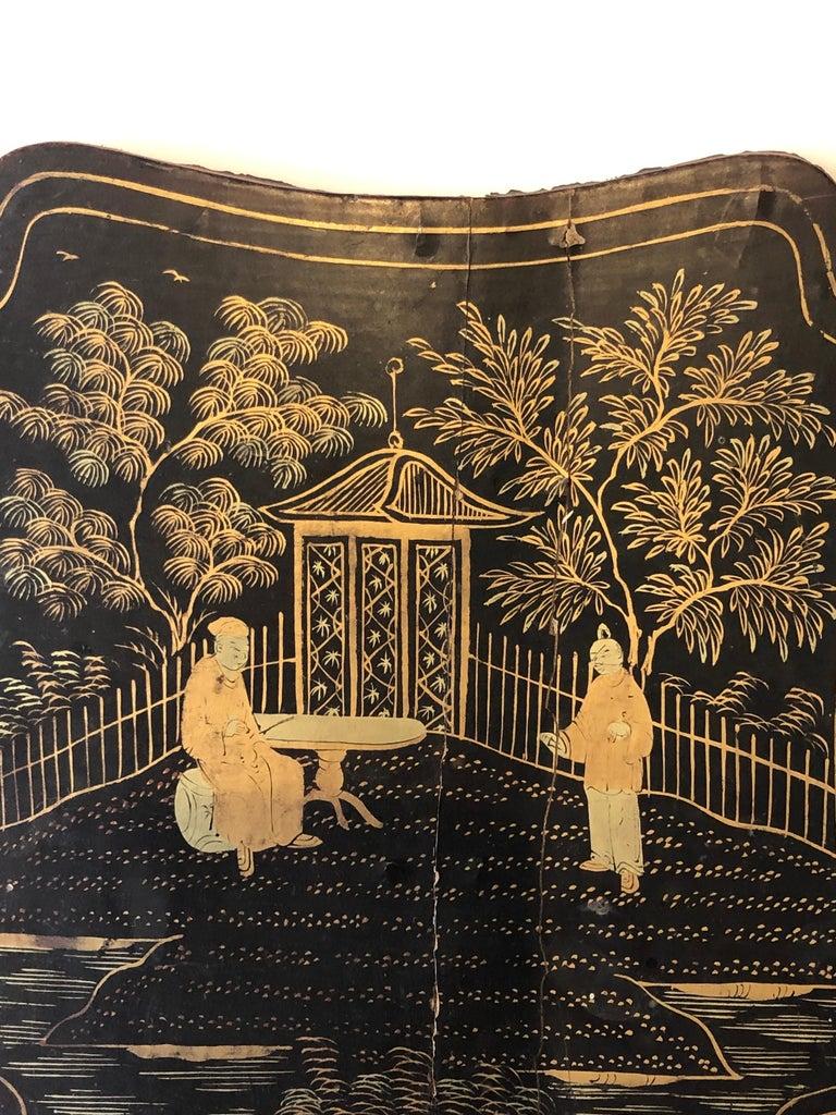 Chinese Hand-painted wooden Manton Manila shawl box lid (Canton) China 19th century For Sale