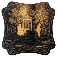 Hand-painted wooden Manton Manila shawl box lid (Canton) China 19th century